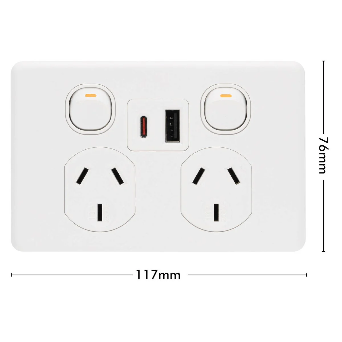Deta Double Power Point x6 250mm White - USB A+C PD 20W Fast Charging - Image 4