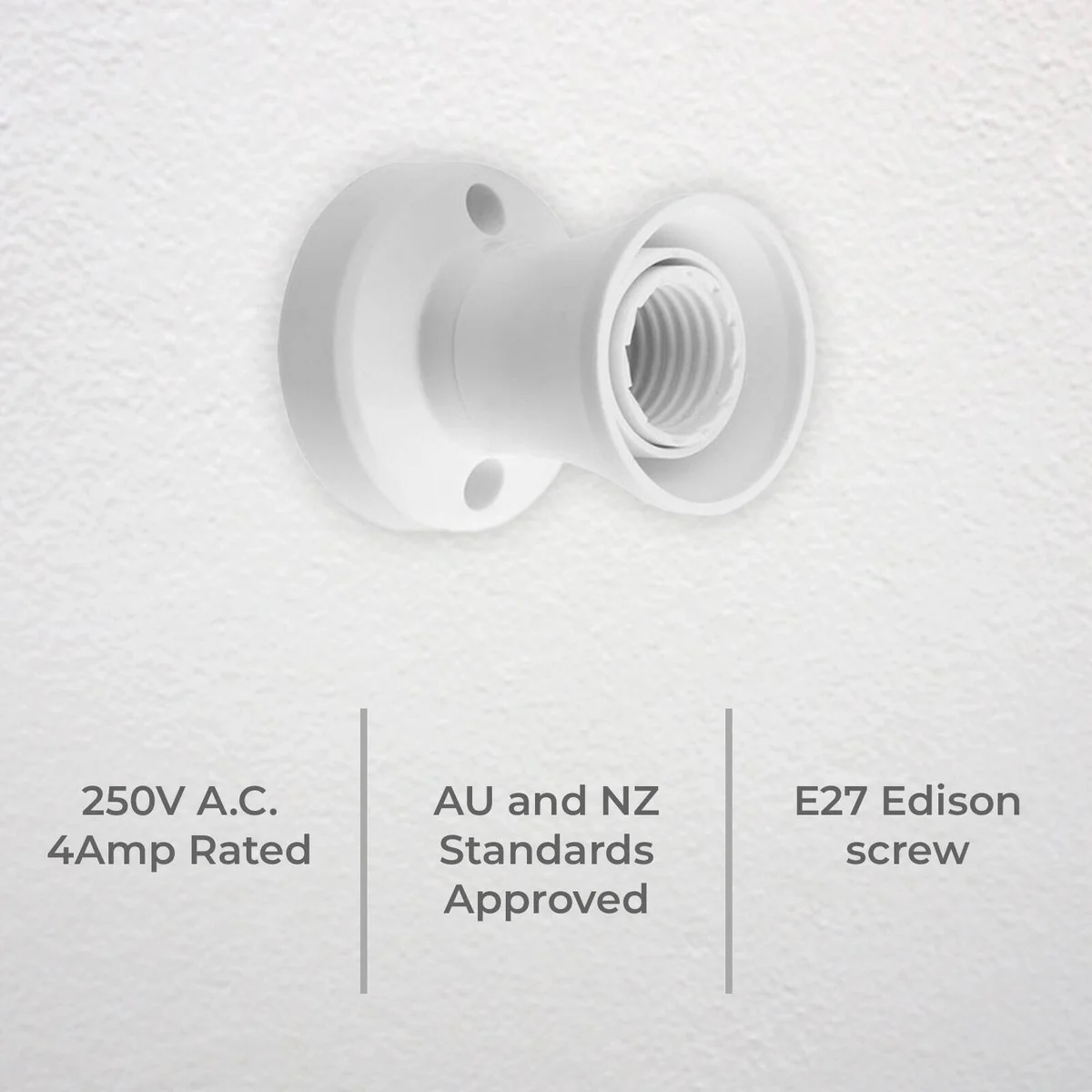Deta E27 Batten Holder - 250V a.c. - White - Easy to Install - 82mm x 66mm x 66mm - Image 2