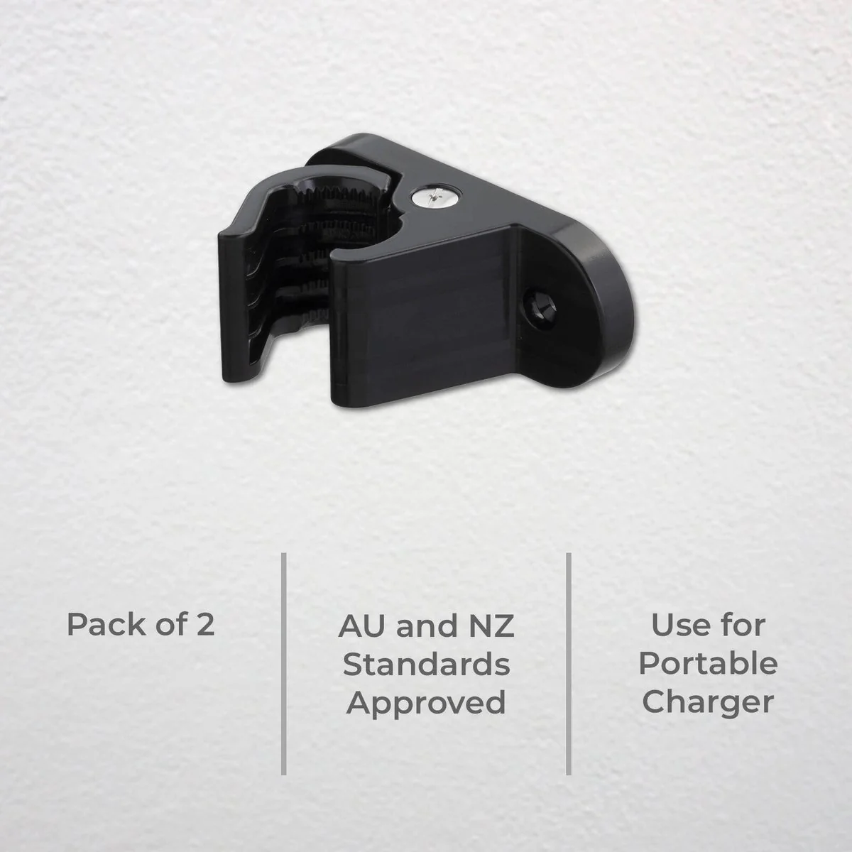 Deta EV Wall Mount Cable Holder - Portable Charger 2 Pack - 31mm x 46.5mm x 77mm - Black - Durable & Flexible - Image 3