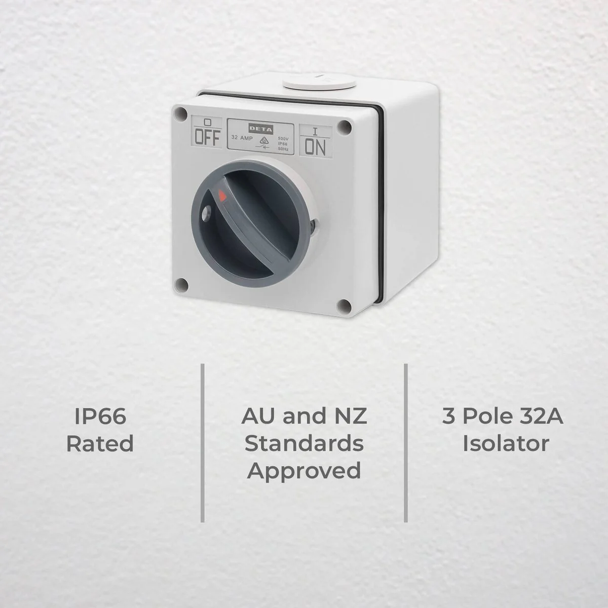 Deta IP66 Weatherproof 3 Pole 32A Isolator - Grey - Outdoor Power Isolation - Image 2