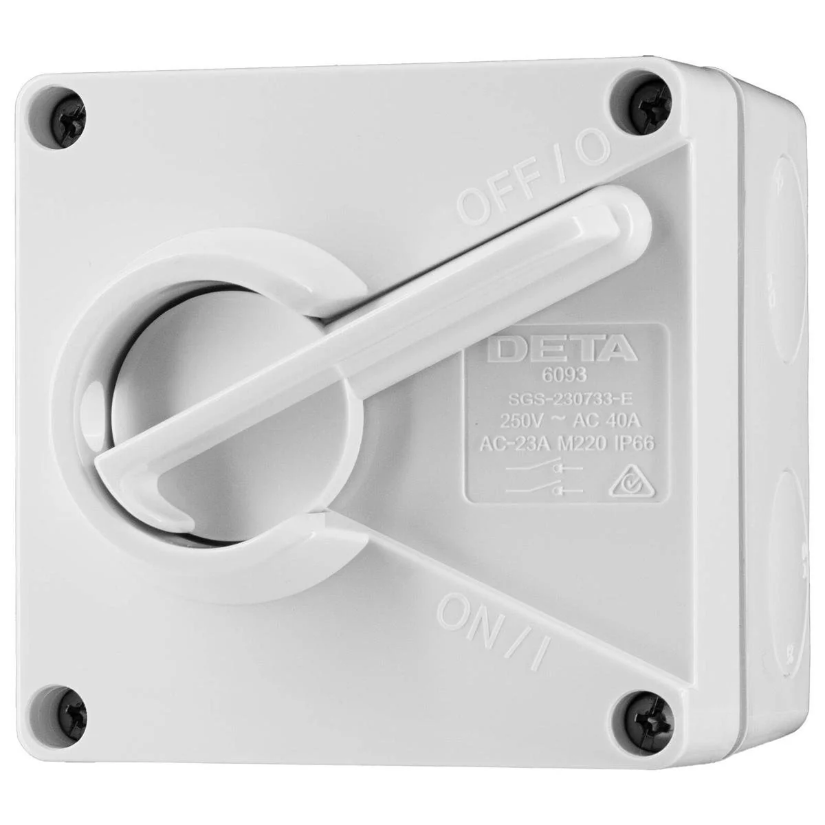 DETA IP66 Weatherproof 40A Double Pole Isolator - 85mm x 85mm x 70mm - White - Secure Disconnection