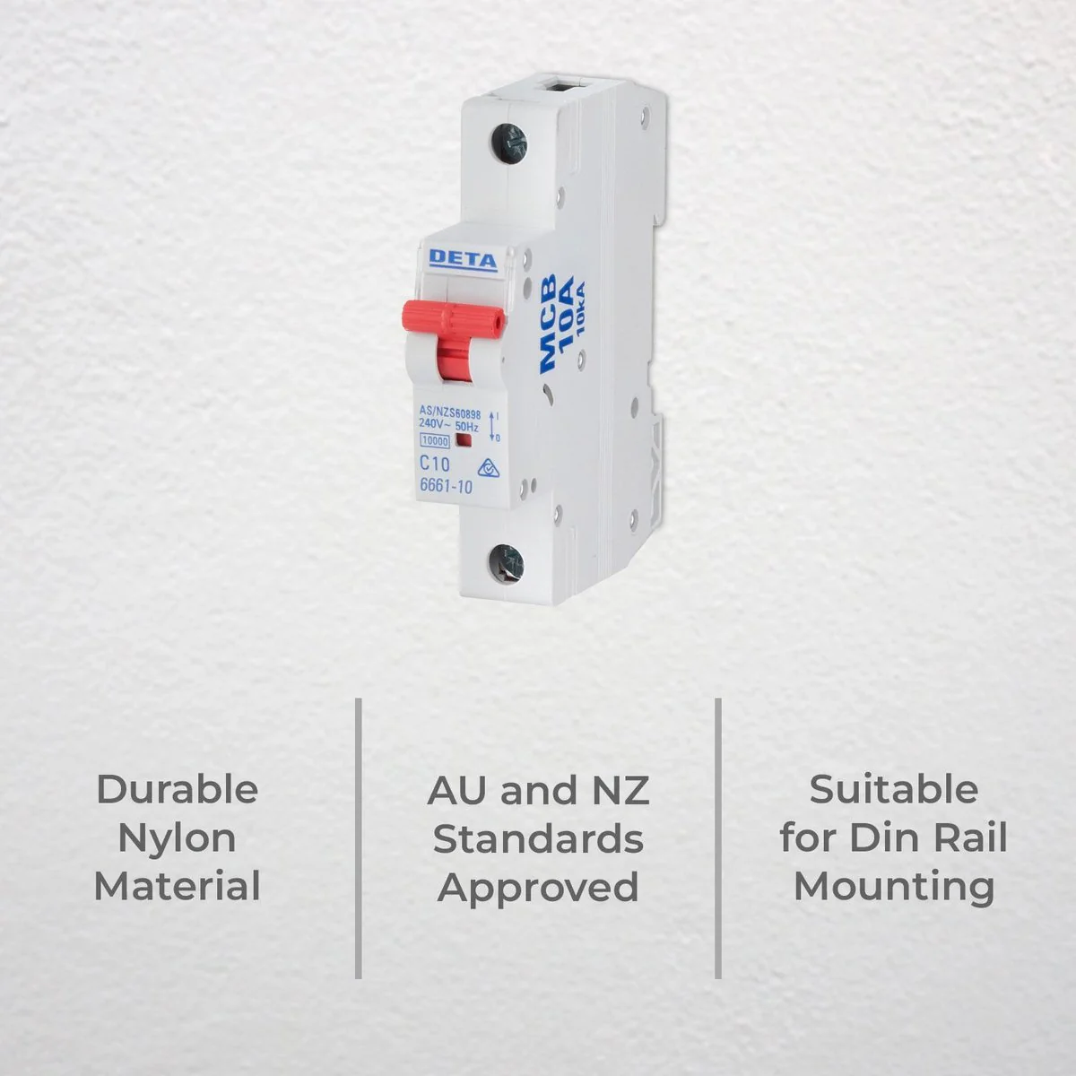 DETA 10A Miniature Circuit Breaker - 1 Pole - 18mm Wide - 10kA Capacity - Image 2
