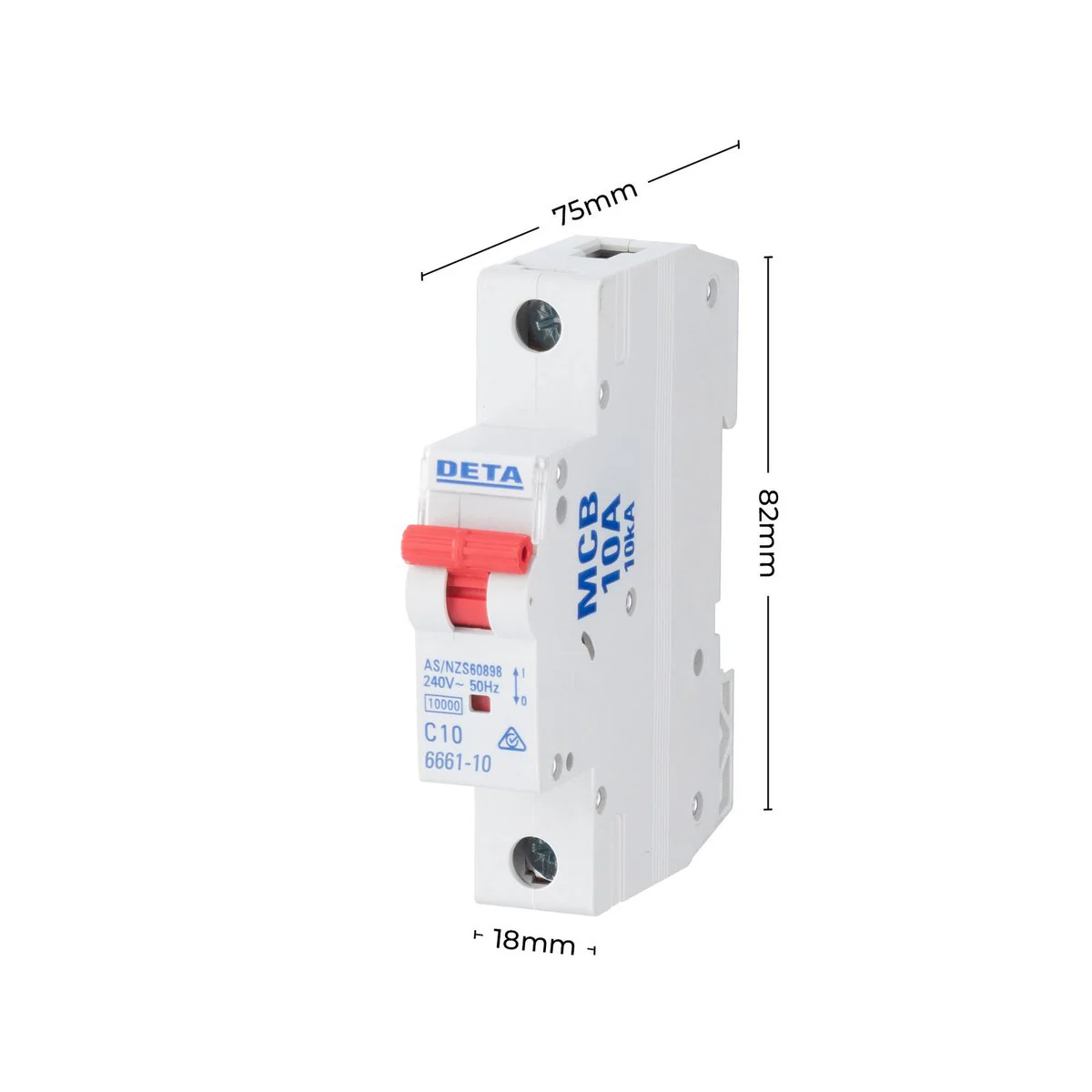 DETA 10A Miniature Circuit Breaker - 1 Pole - 18mm Wide - 10kA Capacity - Image 3