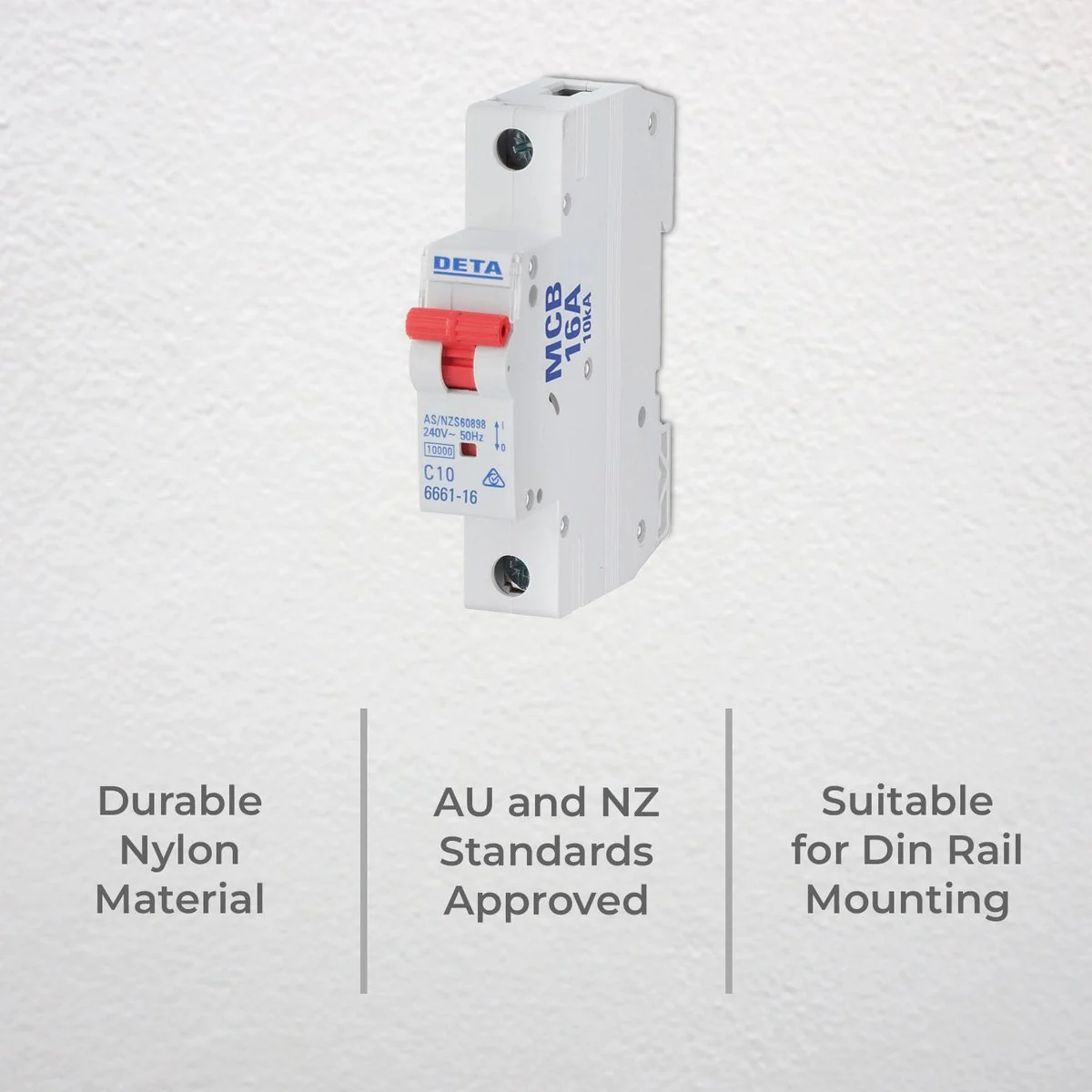 Deta 16A Miniature Circuit Breaker - 10kA Short Circuit Capacity - 1 Pole - 18mm - Image 2
