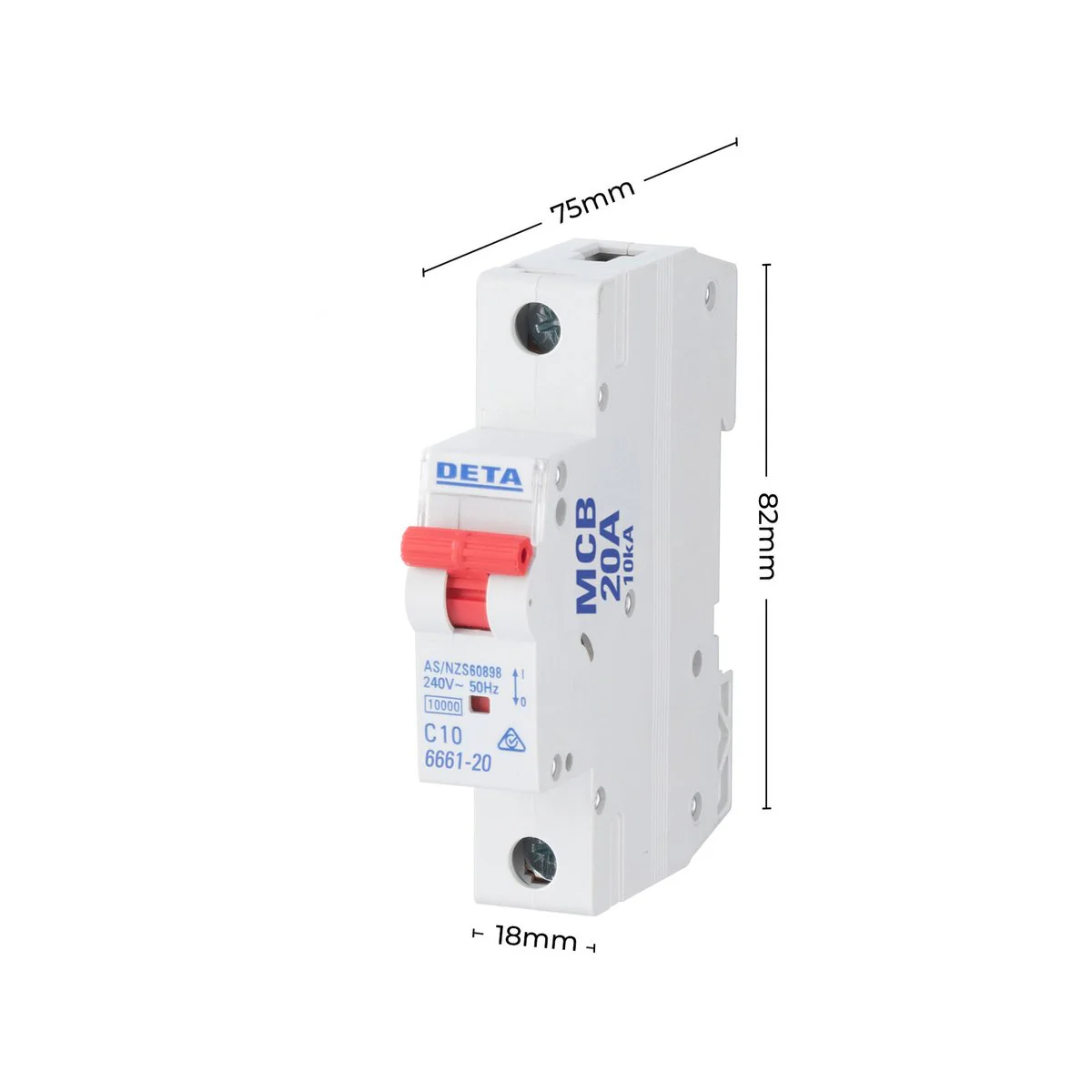 DETA Miniature Circuit Breaker 20A - 10kA Short Circuit Capacity - 18mm - Image 3