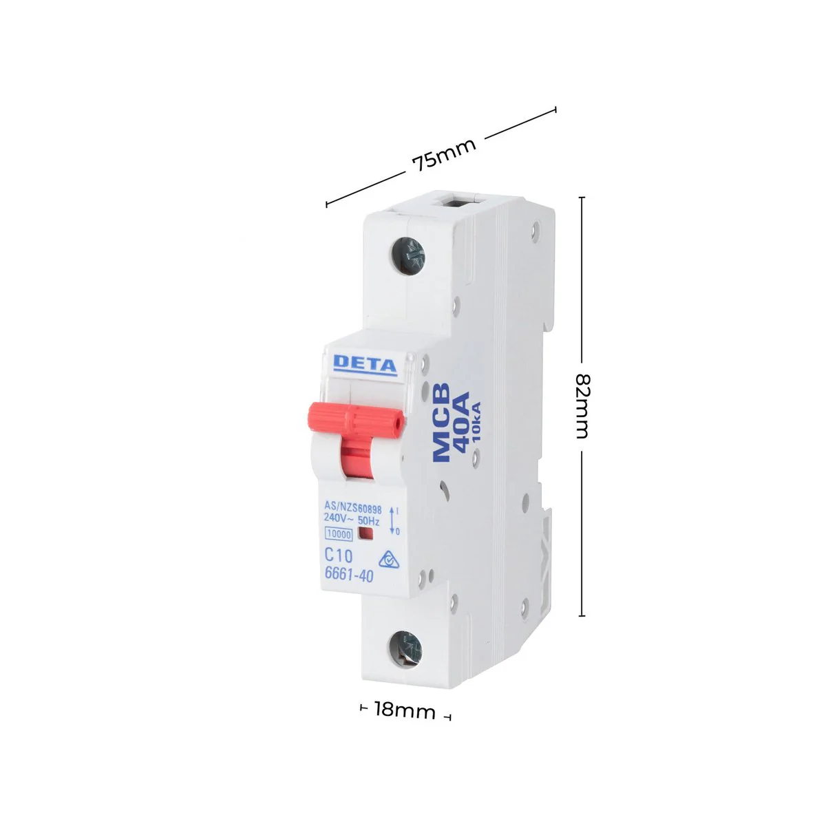 DETA 40A Miniature Circuit Breaker - 10kA Short Circuit Capacity - 1 Pole - 18mm - Image 3