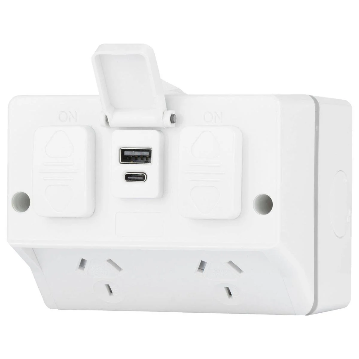 Deta Outdoor Double Power Point - IP54 - 2 Sockets - 3.4A USB - 115mm x 85mm x 83mm