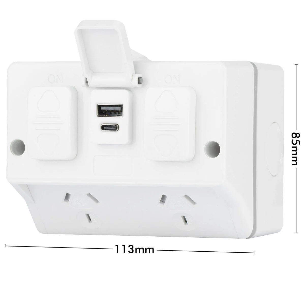 Deta Outdoor Double Power Point - IP54 - 2 Sockets - 3.4A USB - 115mm x 85mm x 83mm - Image 4