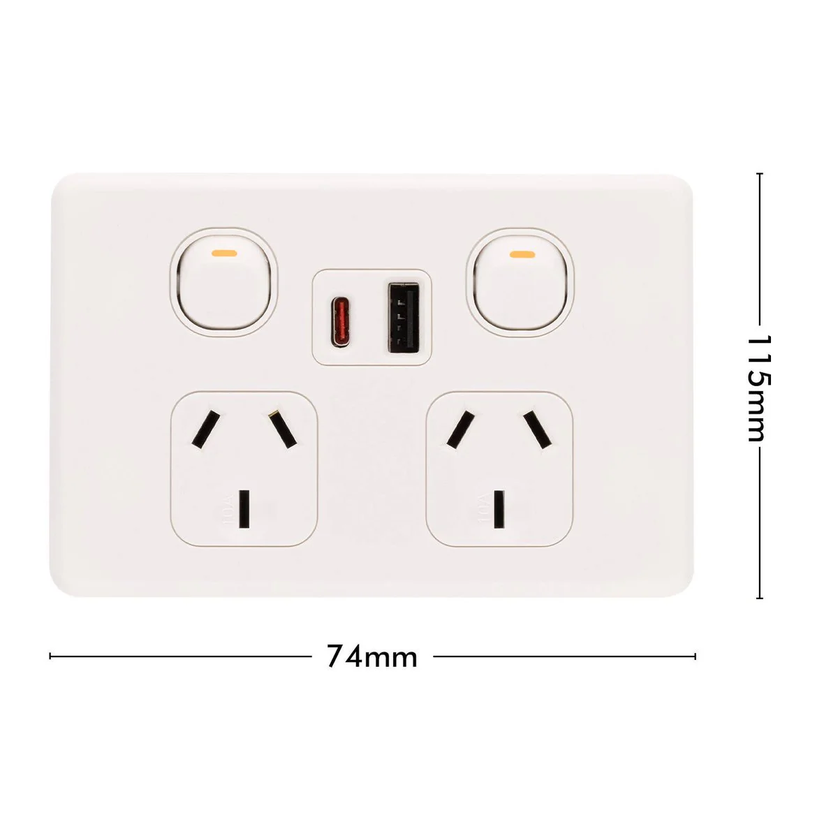 Deta S Line Double Power Point with USB A+C PD20W Fast Charging - 2 Outlets - 45mm x 74mm x 115mm - Ultra-Low Profile Design - Image 4