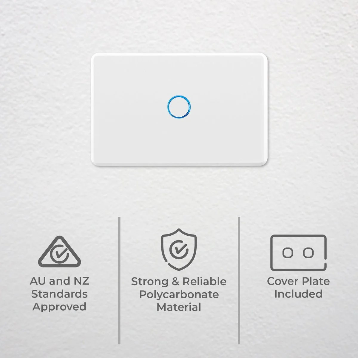 Deta Touch Light Switch - 1 Gang - Polycarbonate - Gloss White Finish - Image 2