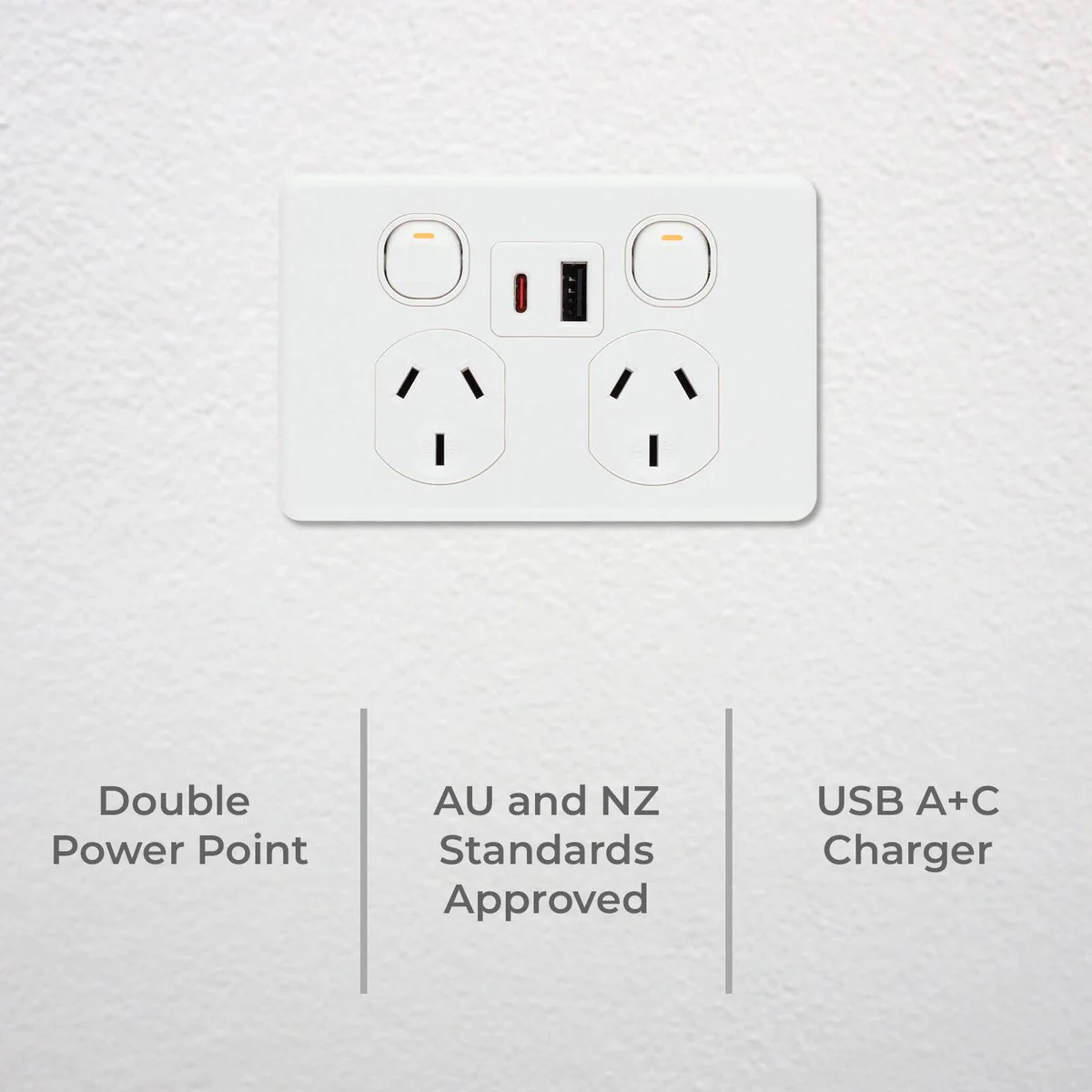 Deta x6 Double Power Point with USB A+C PD30W - 2 Outlets - 50mm x 74mm x 115mm - Image 3
