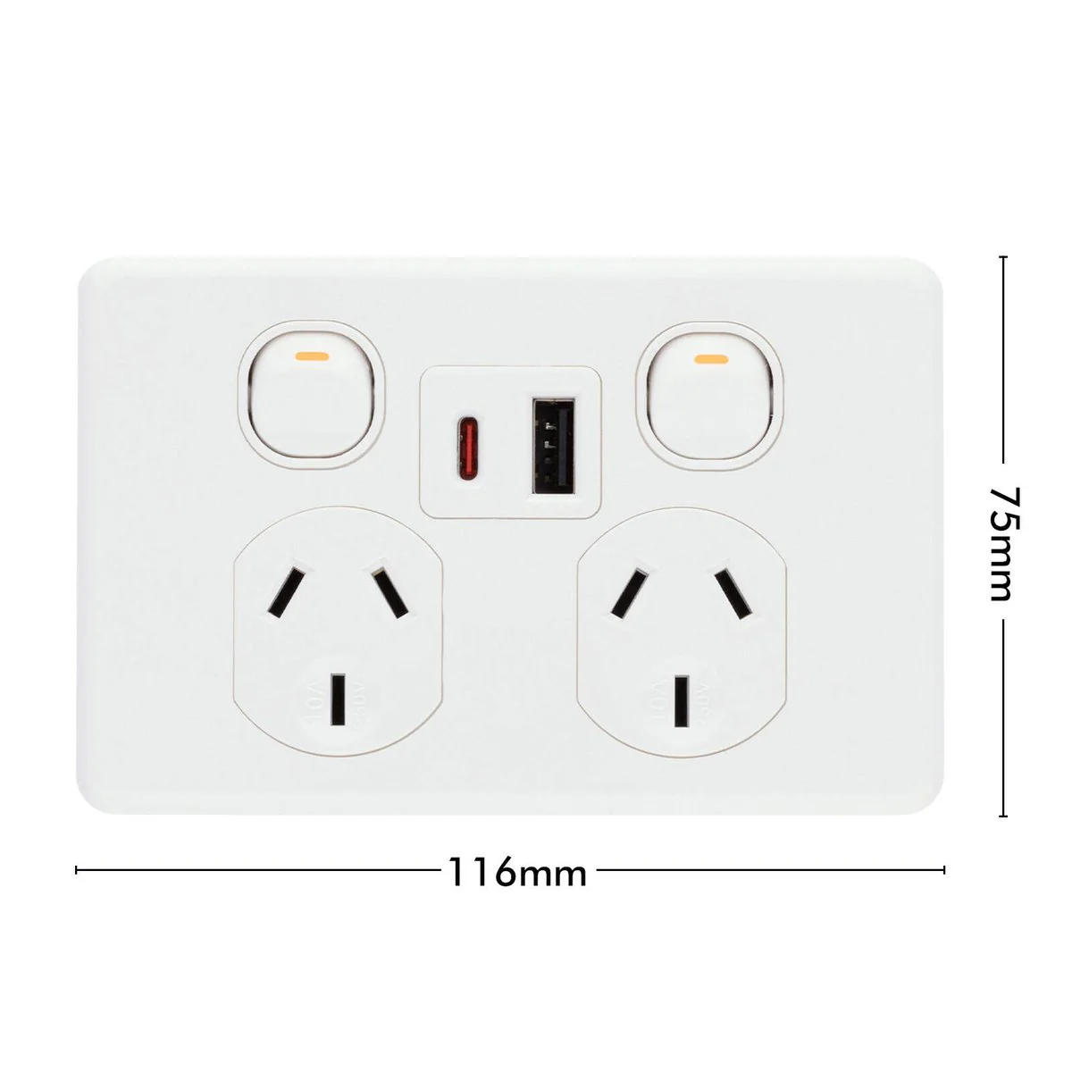 Deta x6 Double Power Point with USB A+C PD30W - 2 Outlets - 50mm x 74mm x 115mm - Image 5