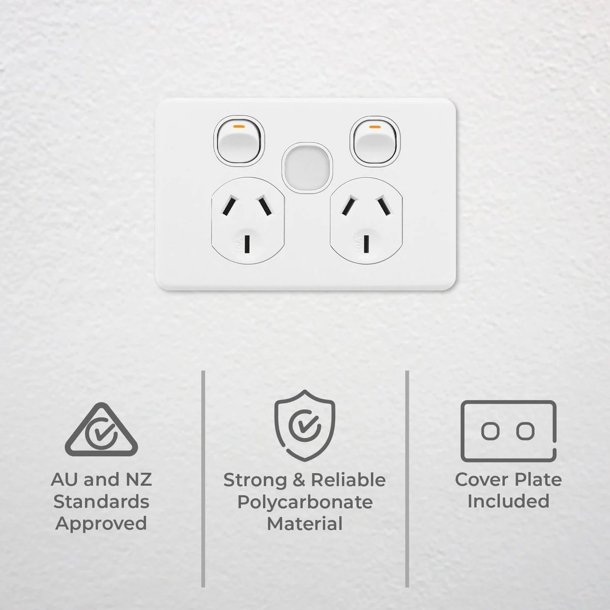 Deta x6 White Double Power Point 2 Outlets 150mm - Dimmable Night Light - Image 2