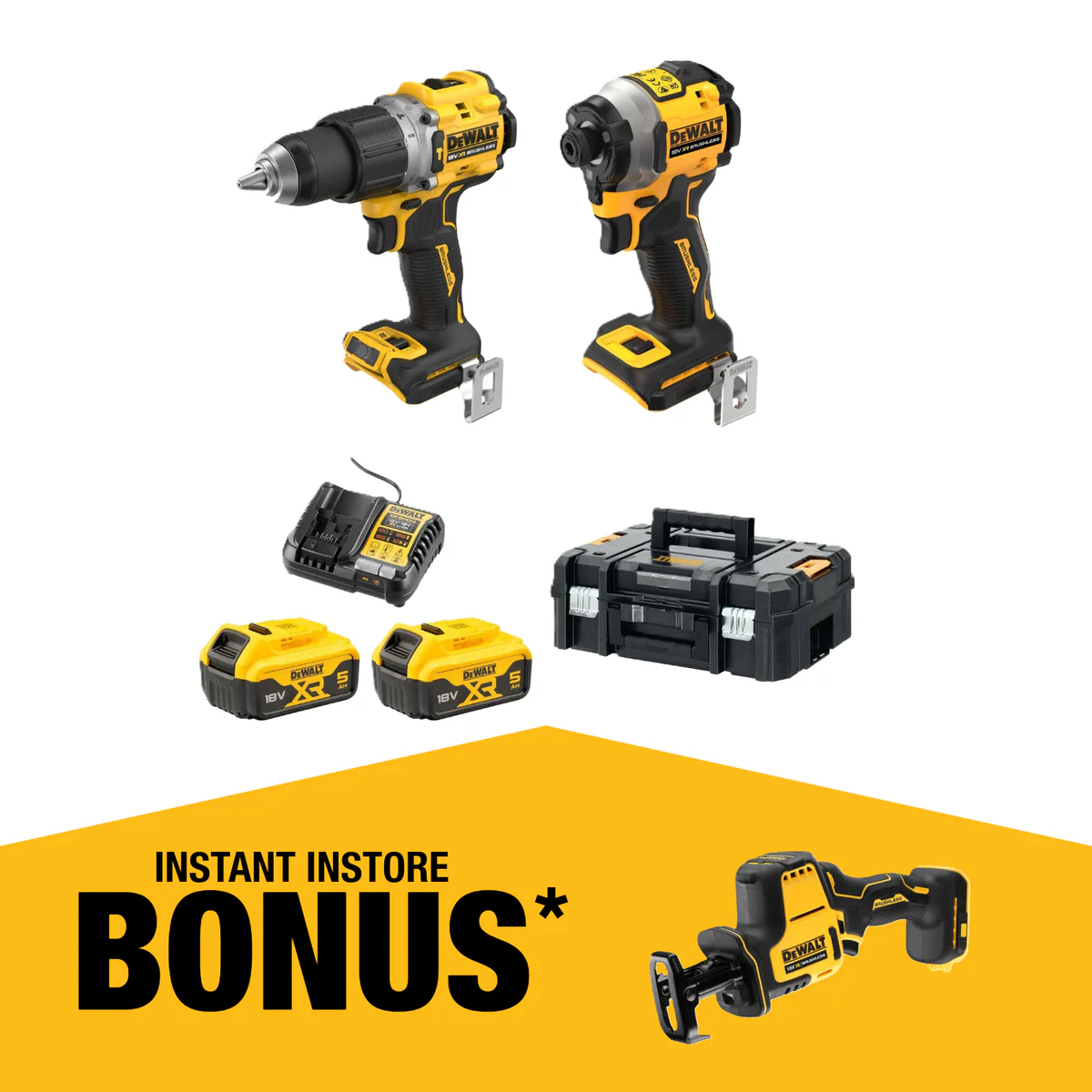 Dewalt 18V XR Compact Combo Kit - 2 Piece - 5.0Ah - Hammer Drill & Impact Driver
