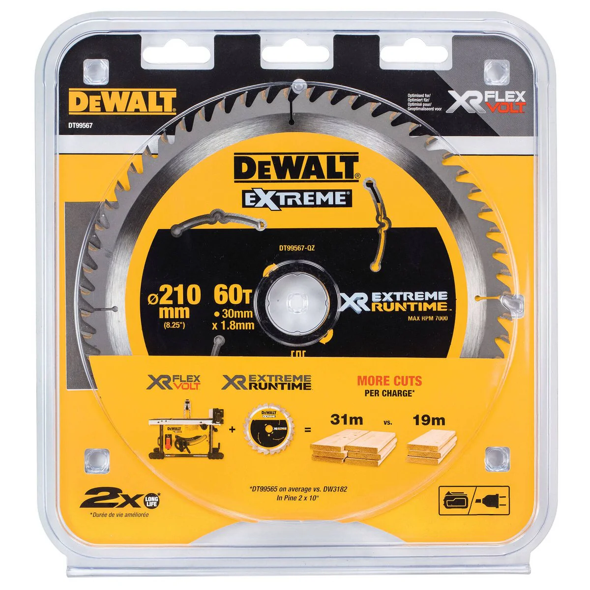 Dewalt 210mm 60t Circular Saw Blade - Extreme Runtime - DT99567-QZ - C3 Carbide - Image 2