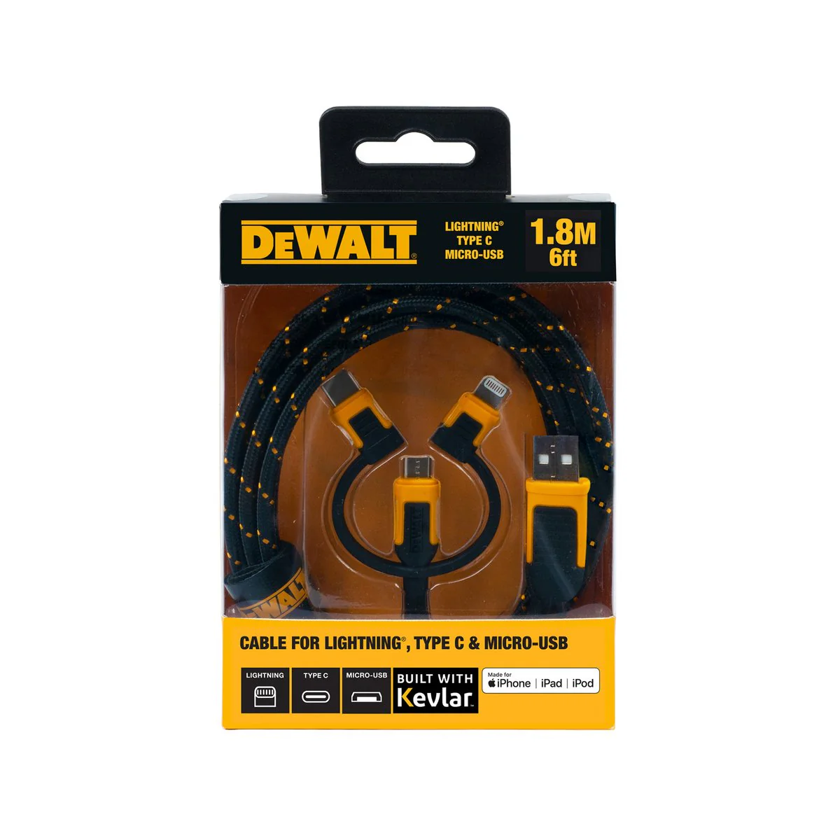 Dewalt 3-in-1 Charging Cable - 1.8m - Kevlar Reinforced - Quick Charging - Image 2