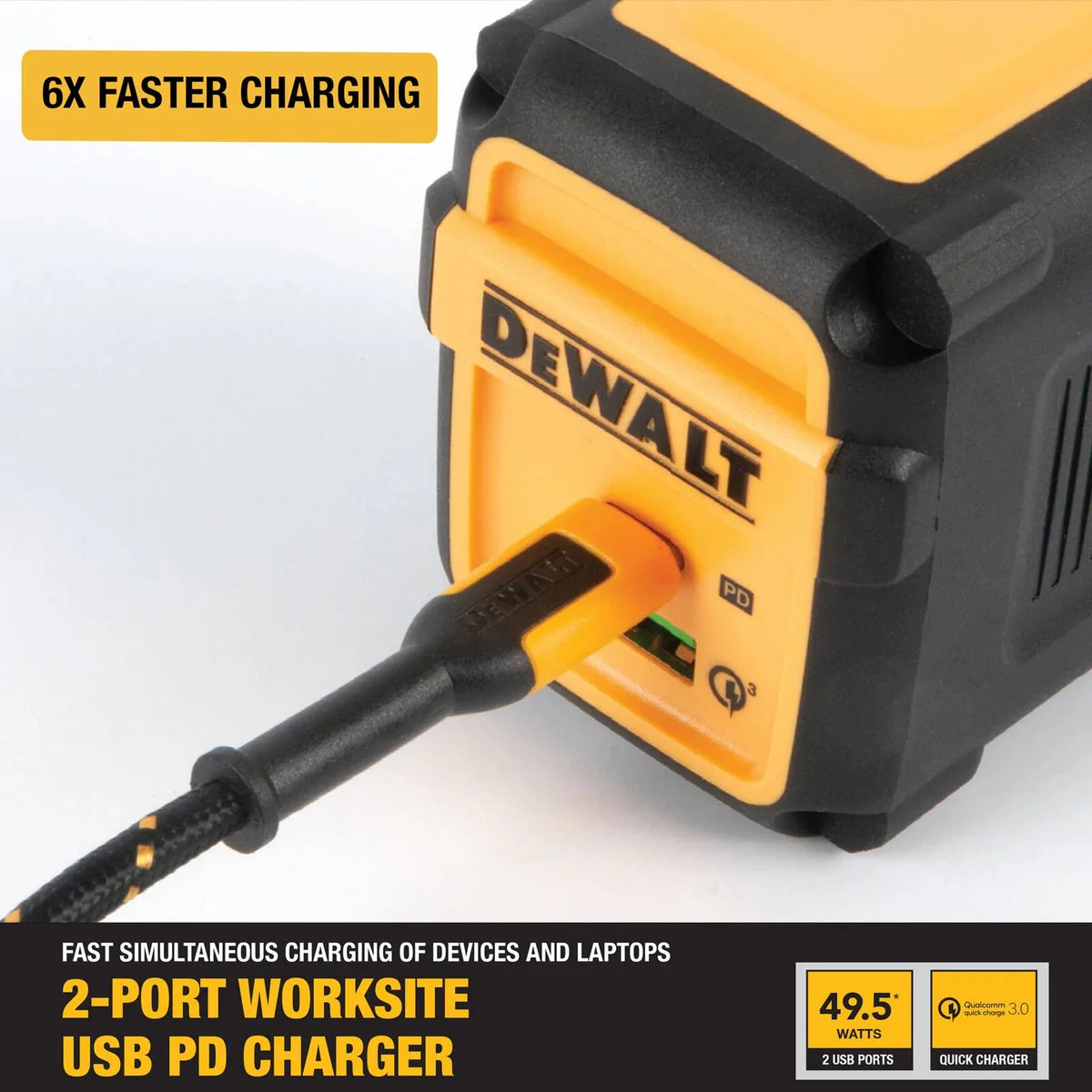 Dewalt 49W 2 Port USB PD Fast Charger - Rugged Design - Quick Charge 3.0 - Image 2