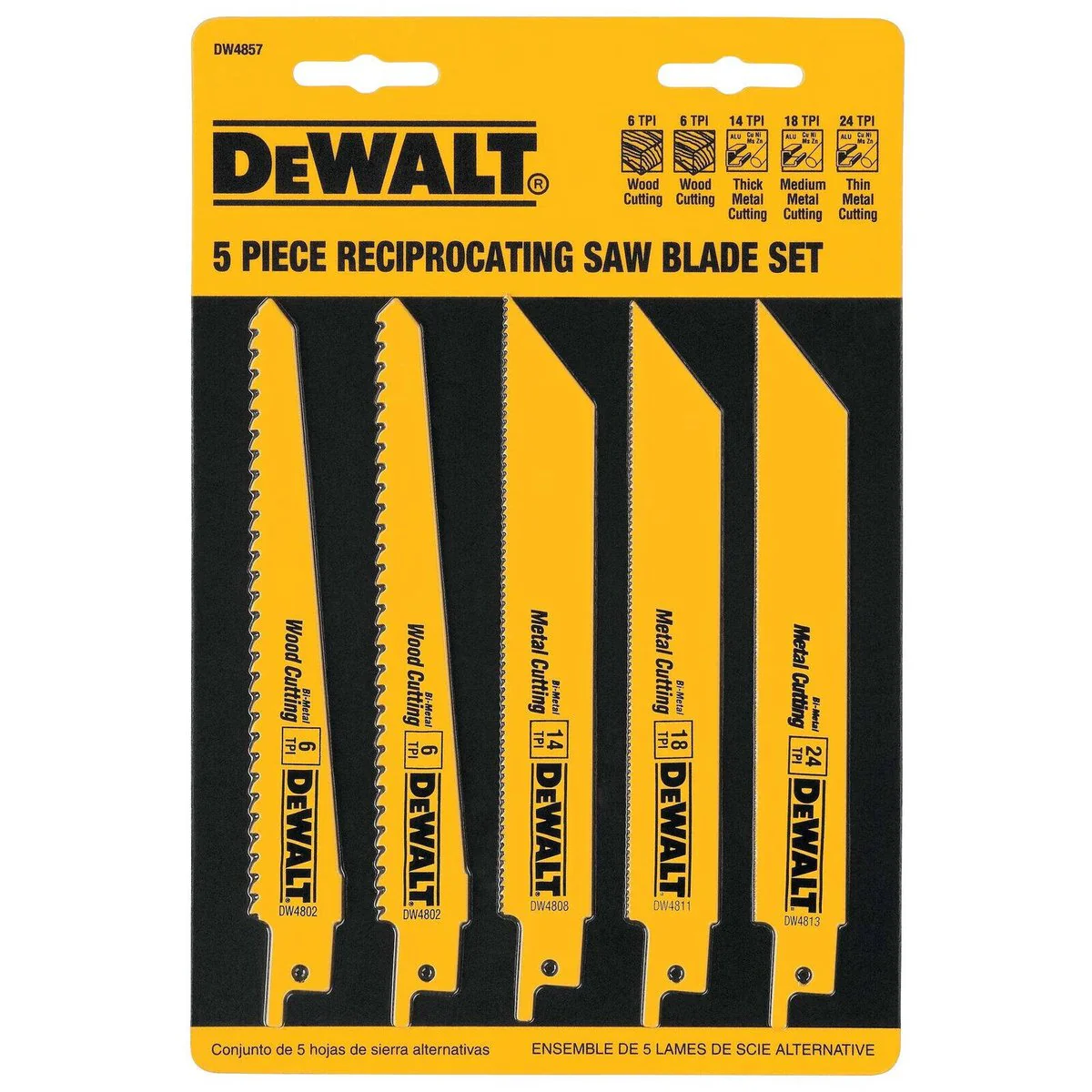 Dewalt 5 Piece Reciprocating Blade Set - Bi-Metal - 150mm x 10mm x 225mm - Durable - Image 2