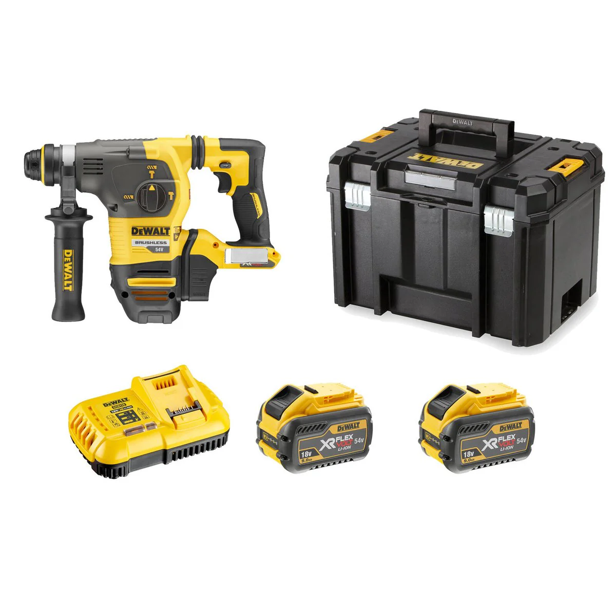 Dewalt 54V Rotary Hammer Drill Kit - 9.0Ah - 3 Mode - DCH333X2-XE - Heavy-Duty