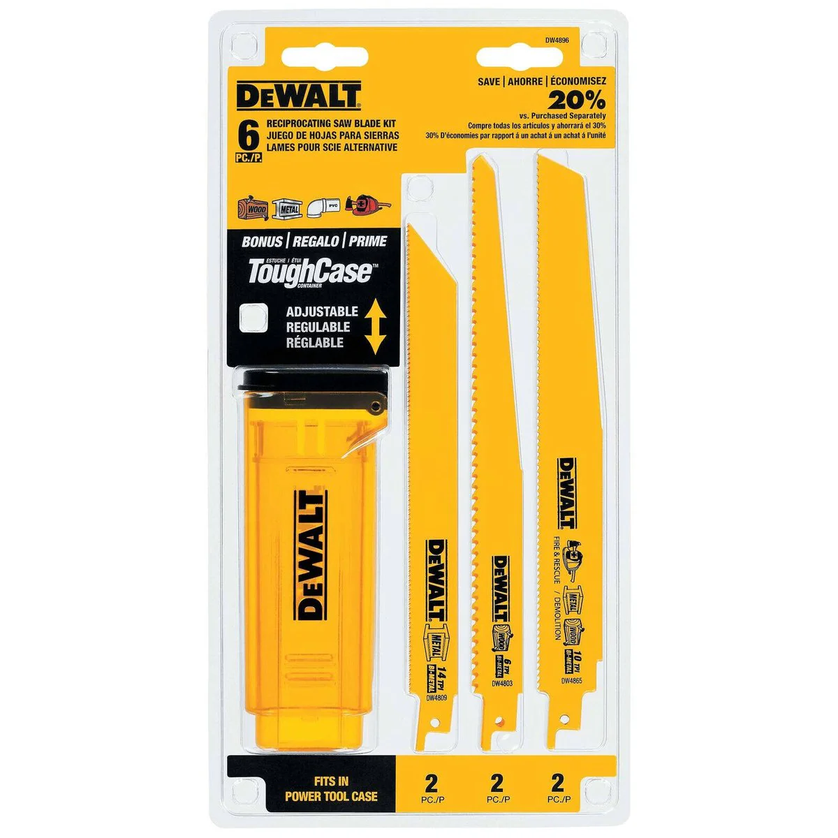 Dewalt 6 Piece Reciprocating Blade Set DW4896 - Bi-metal - 165mm x 40mm x 320mm - Efficient Cutting