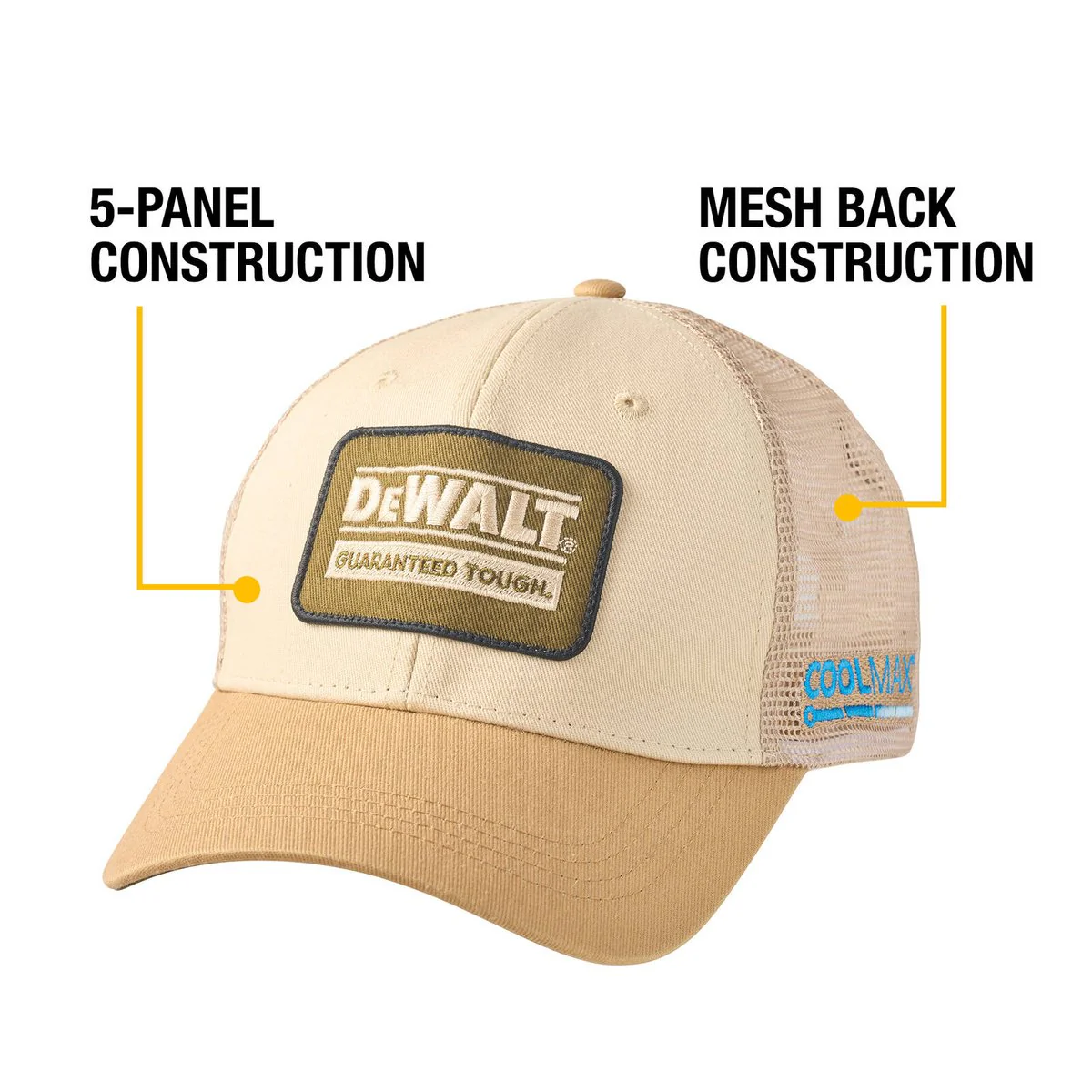 Dewalt Brown Oakdale Coolmax Trucker Hat - 5-Panel - Adjustable Fit - Breathable - Image 3