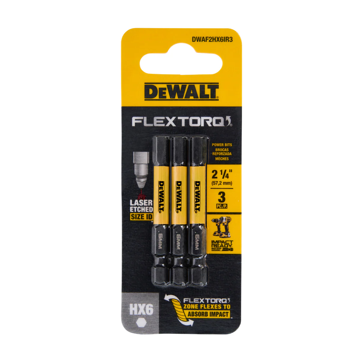 Dewalt Flextorq Screwdriver Bit - 57mm Hex6 - 3 Pack - Durable & Impact-Ready - Image 2