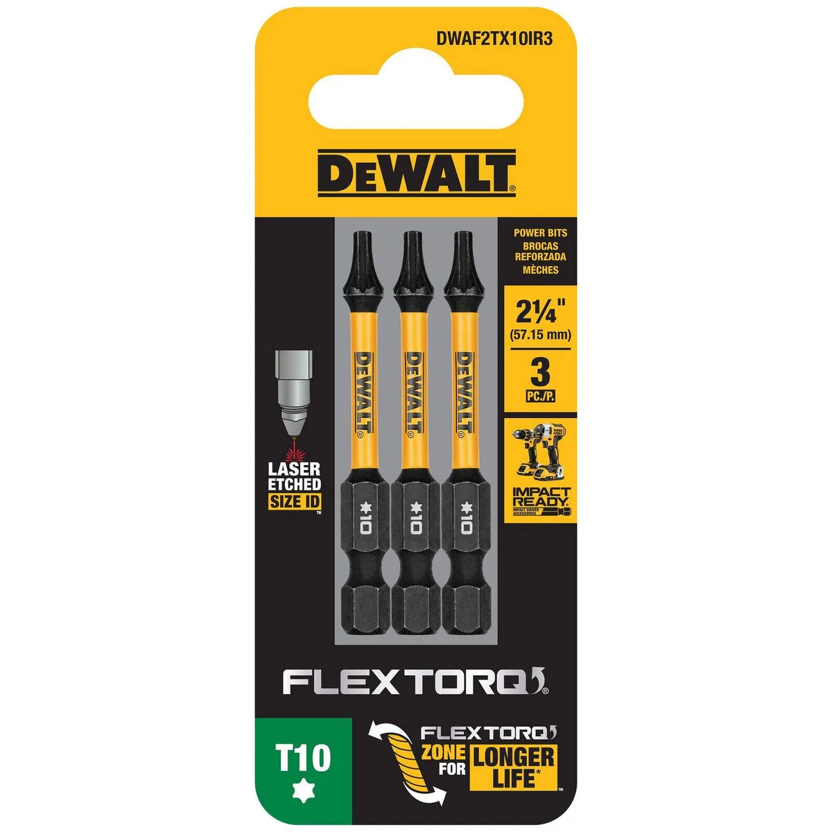 Dewalt Flextorq Screwdriver Bit - TX10 - 57mm - 3 Pack - Durable High Carbon Steel - Image 3