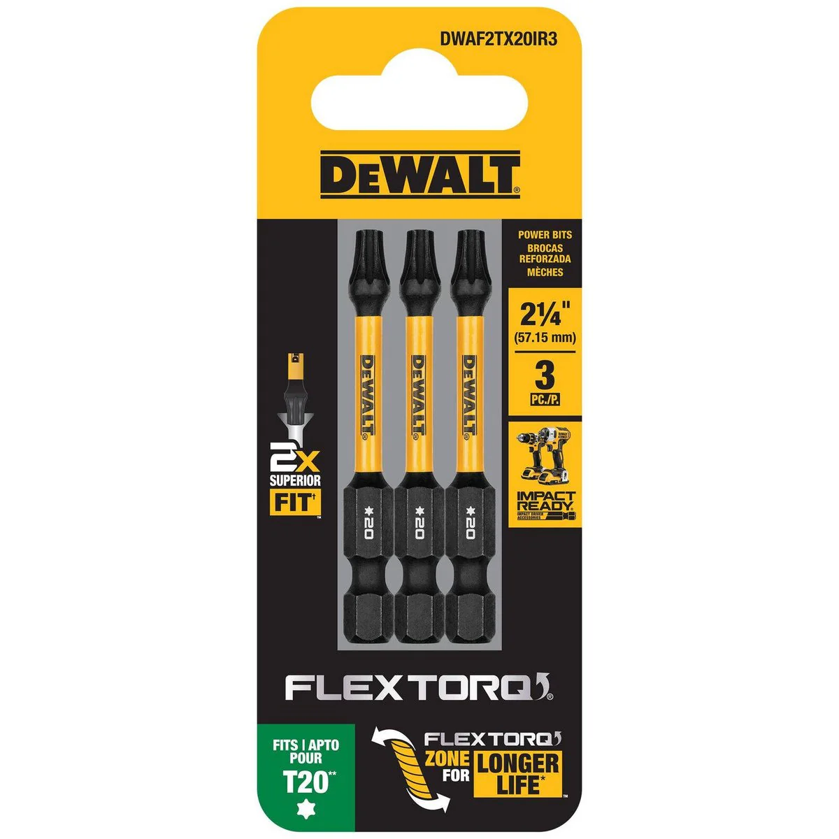 Dewalt Flextorq Screwdriver Bit - TX20 - 57mm - 3 Pack - Impact Resistant - Image 3