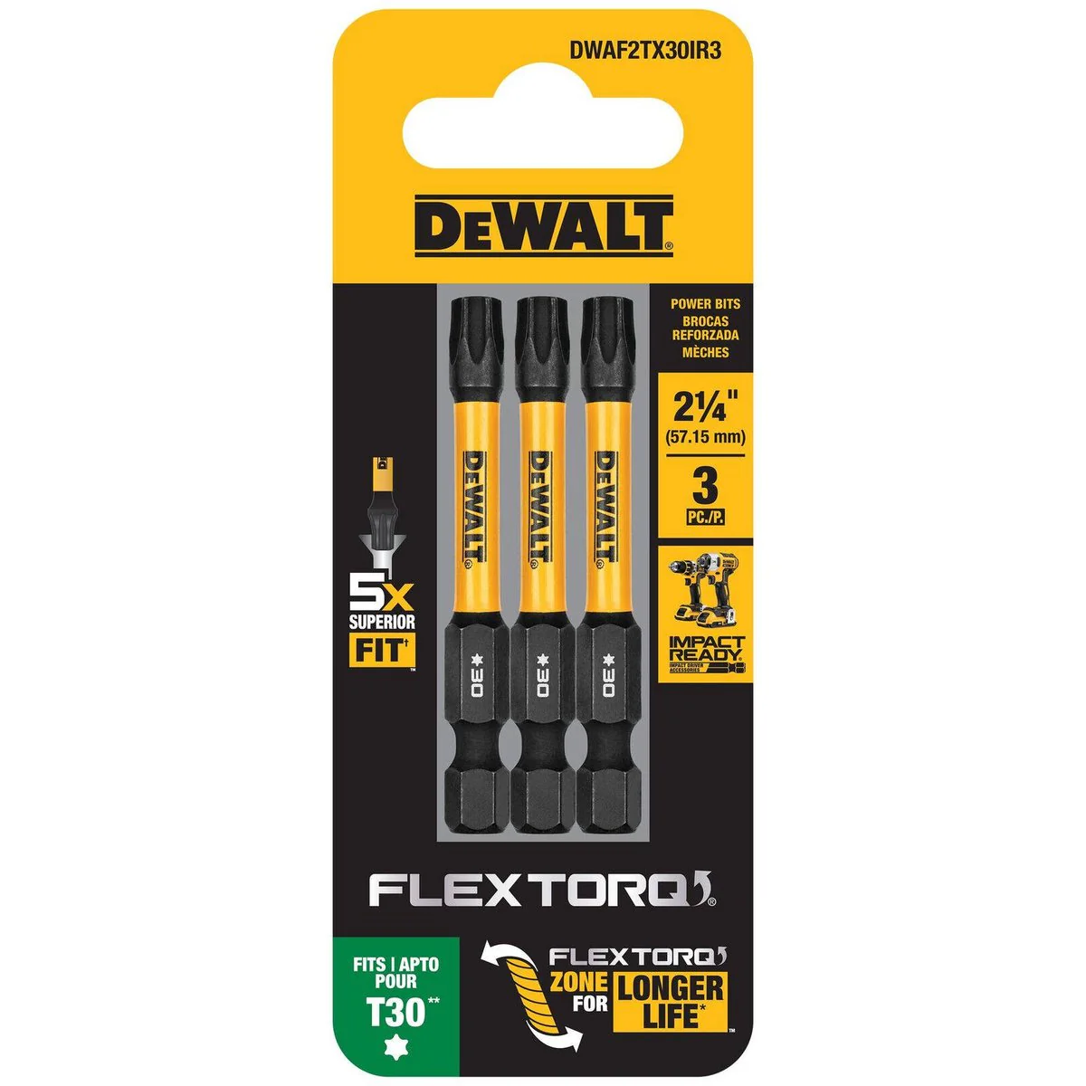 Dewalt Flextorq Screwdriver Bit - TX30 - 57mm - 3 Pack - Durable High Carbon Steel - Image 3