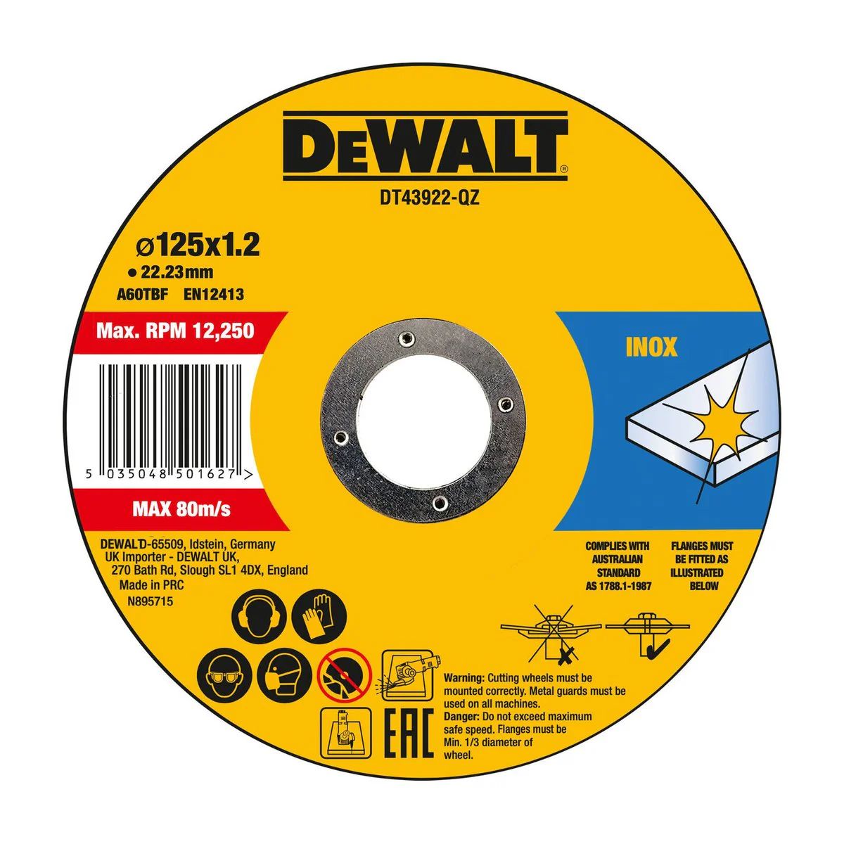 Dewalt Inox Thin Cut Discs - 125mm x 1.2 x 22.23mm - 10 Pack - Metal Cutting