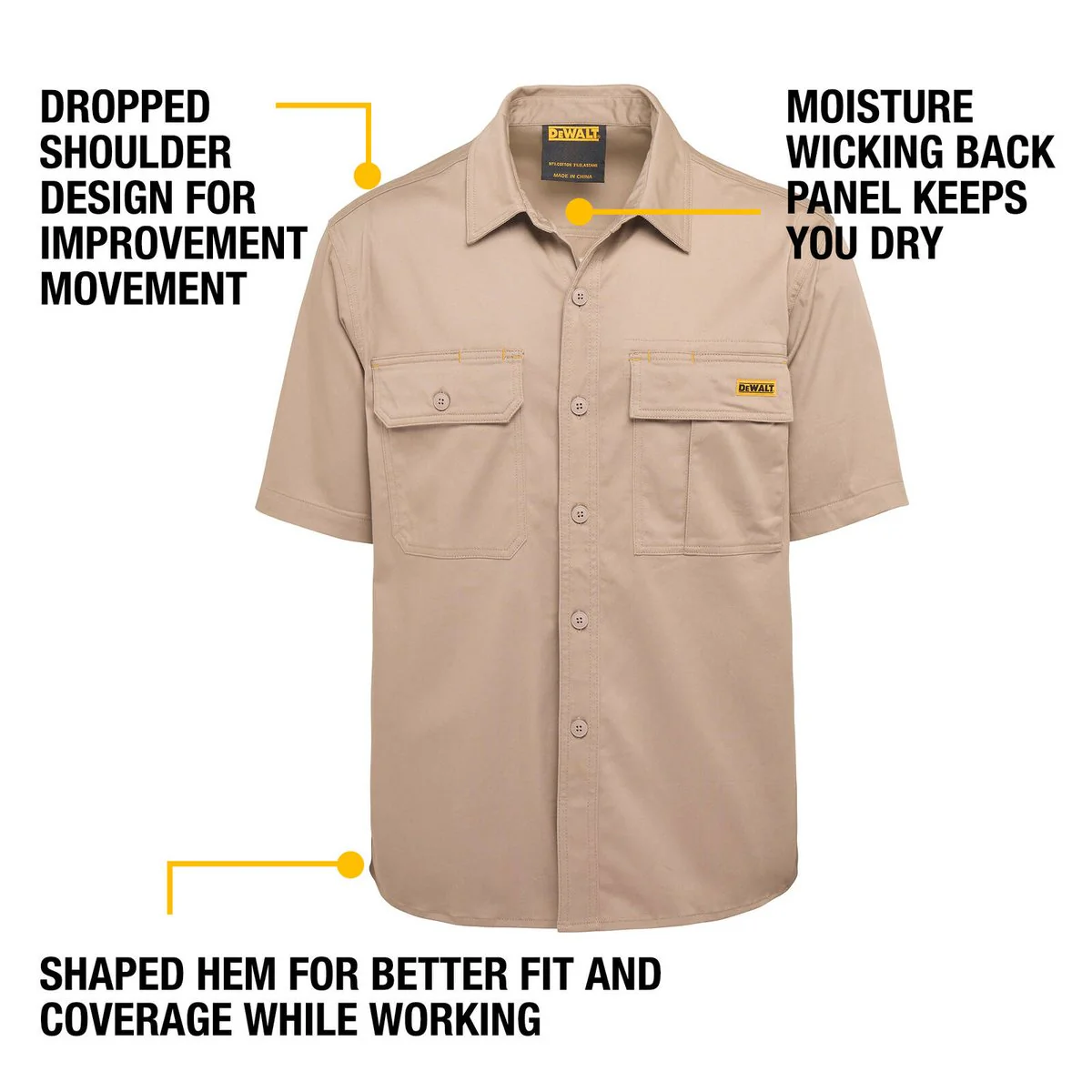 DEWALT Khaki Basalt Short Sleeve Button Up Shirt XL - Moisture Resistant - Durable - Image 3