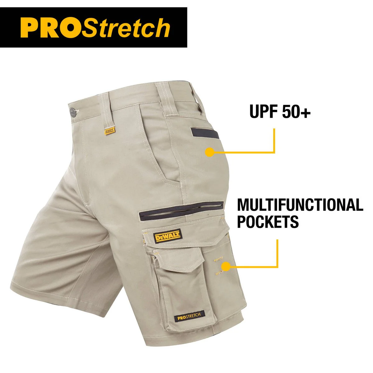 Dewalt Khaki Bennington Prostretch Shorts Size 40 - Flexible Fabric - UPF 50+ - Image 3