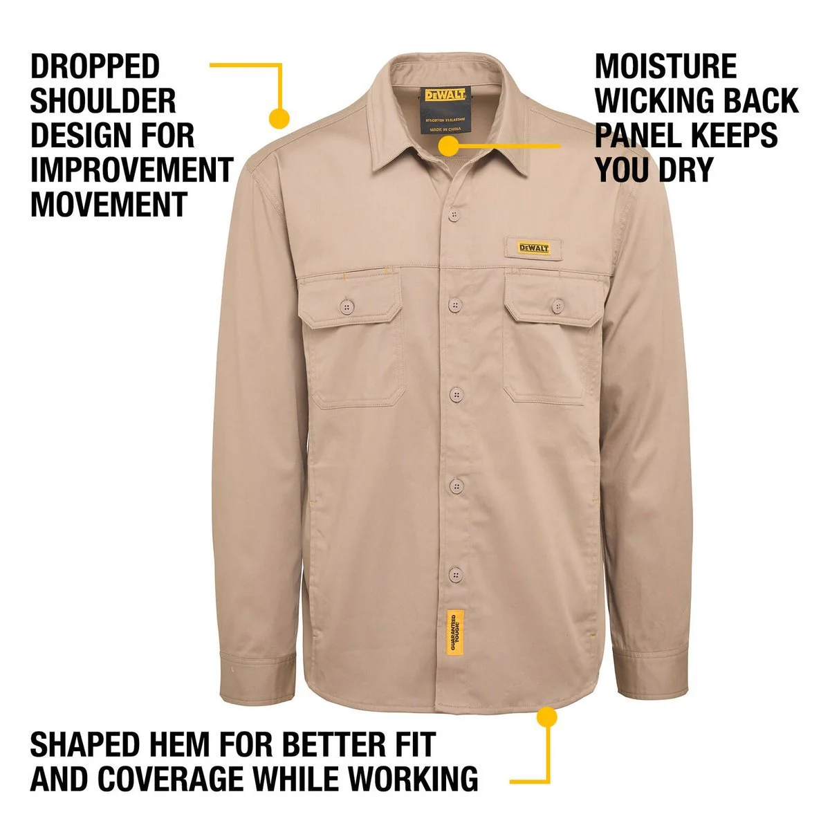 DEWALT Khaki Granite Long Sleeve Button Up Shirt L - Moisture Resistant, Durable - Image 3