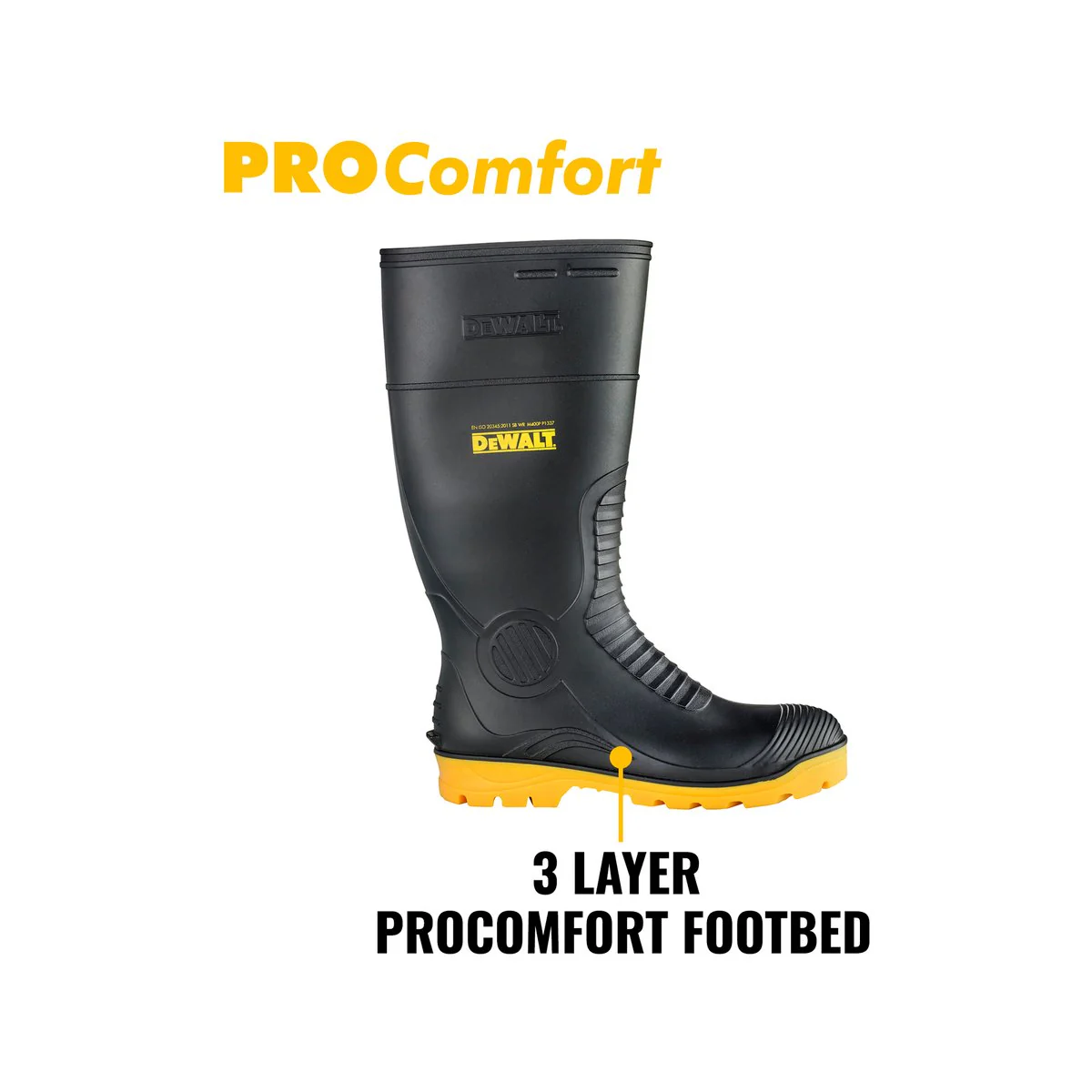 Dewalt Midland Pro Comfort Safety Gumboots Size 11 - PVC - Black - Durable, Anti-Slip - Image 2