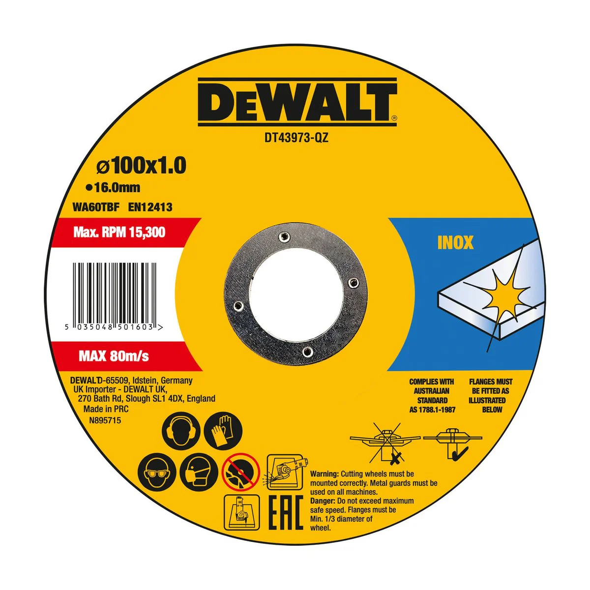 Dewalt Thin Cut Discs - 100 x 1 x 16mm - 10 Pack - Aluminium Oxide