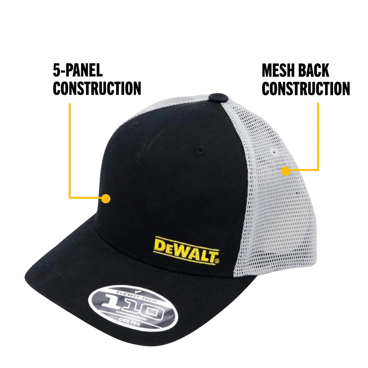 Dewalt Trucker Hat - Black Grey - Adjustable Fit - Breathable Mesh - One Size - Image 3