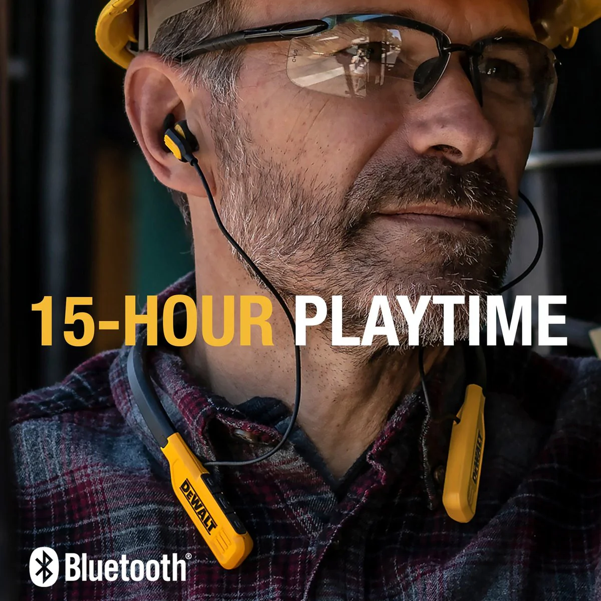Dewalt Wireless Jobsite Pro Bluetooth Neckband Earphones - 30+ Hours Talk Time - IPX6 Water Resistant - 9mm Drivers - 150g - Image 3