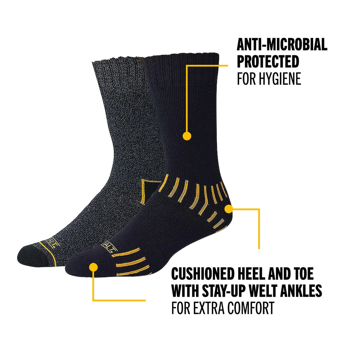 Dewalt Work Cotton Socks 2 Pack Crew Size 10-13 - Moisture Control, Comfort - Image 5