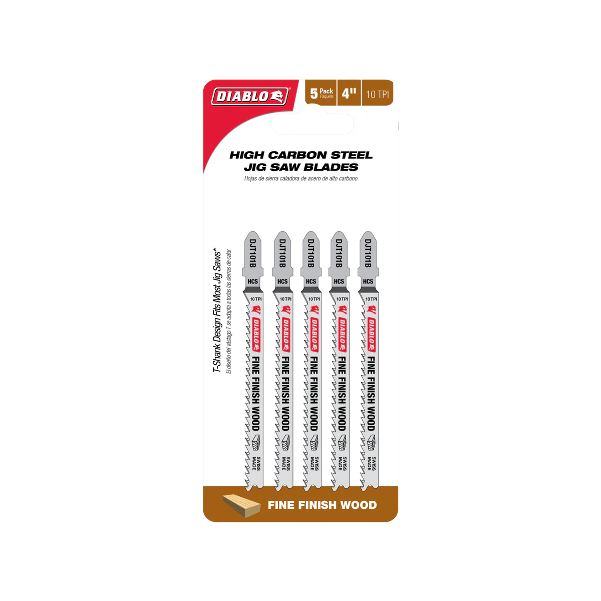 Diablo 100mm High Carbon Steel Jig Saw Blade - Fine Finish Wood Cuts - 5 Pack