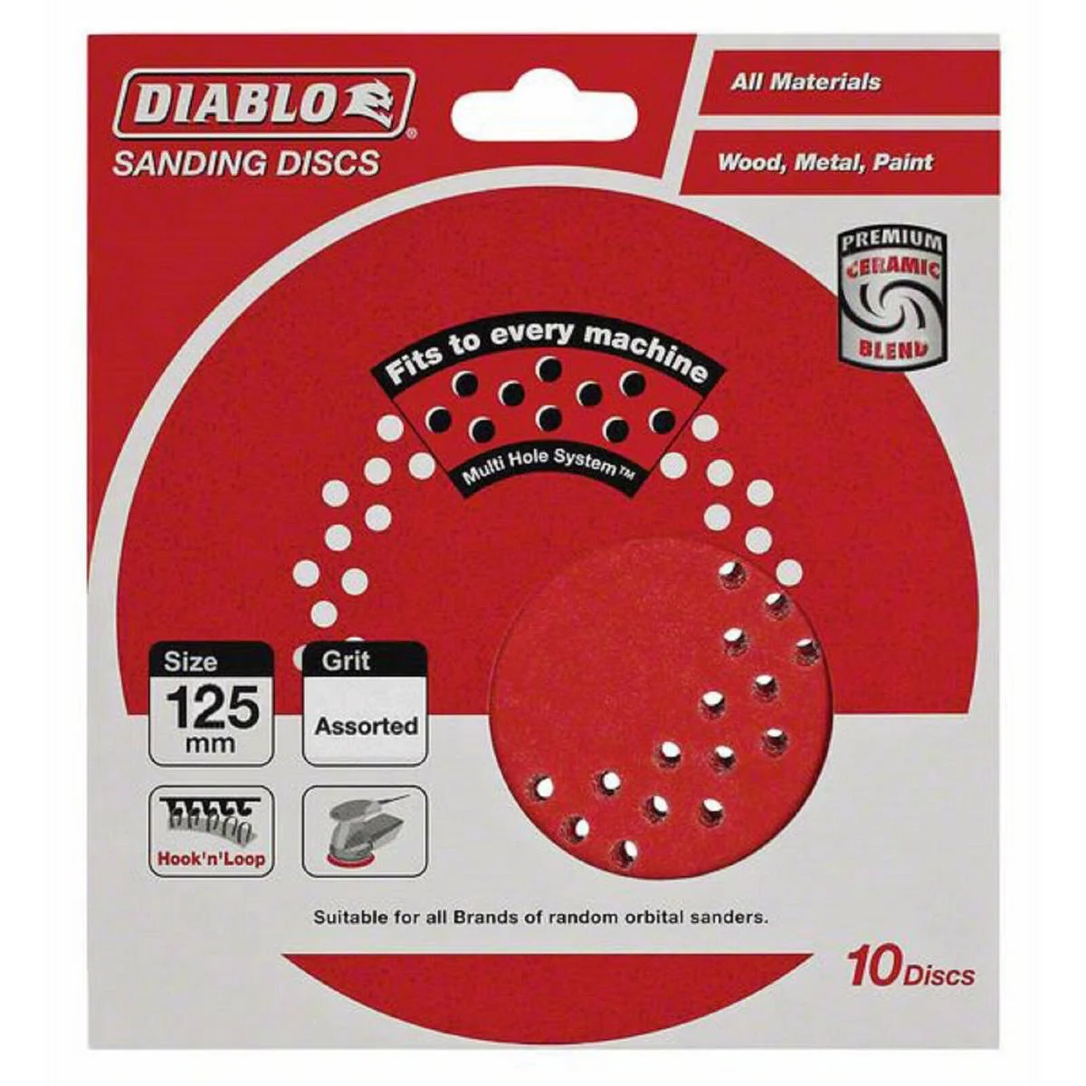 Diablo 125mm Mixed Grit Abrasive Random Orbital Sheets 10 Pack - Red