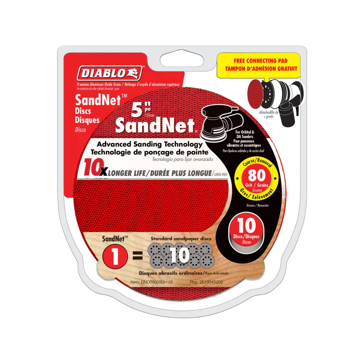 Diablo 125mm Orbital Sandnet Discs 10 Pack - 80 Grit - Red - Reusable