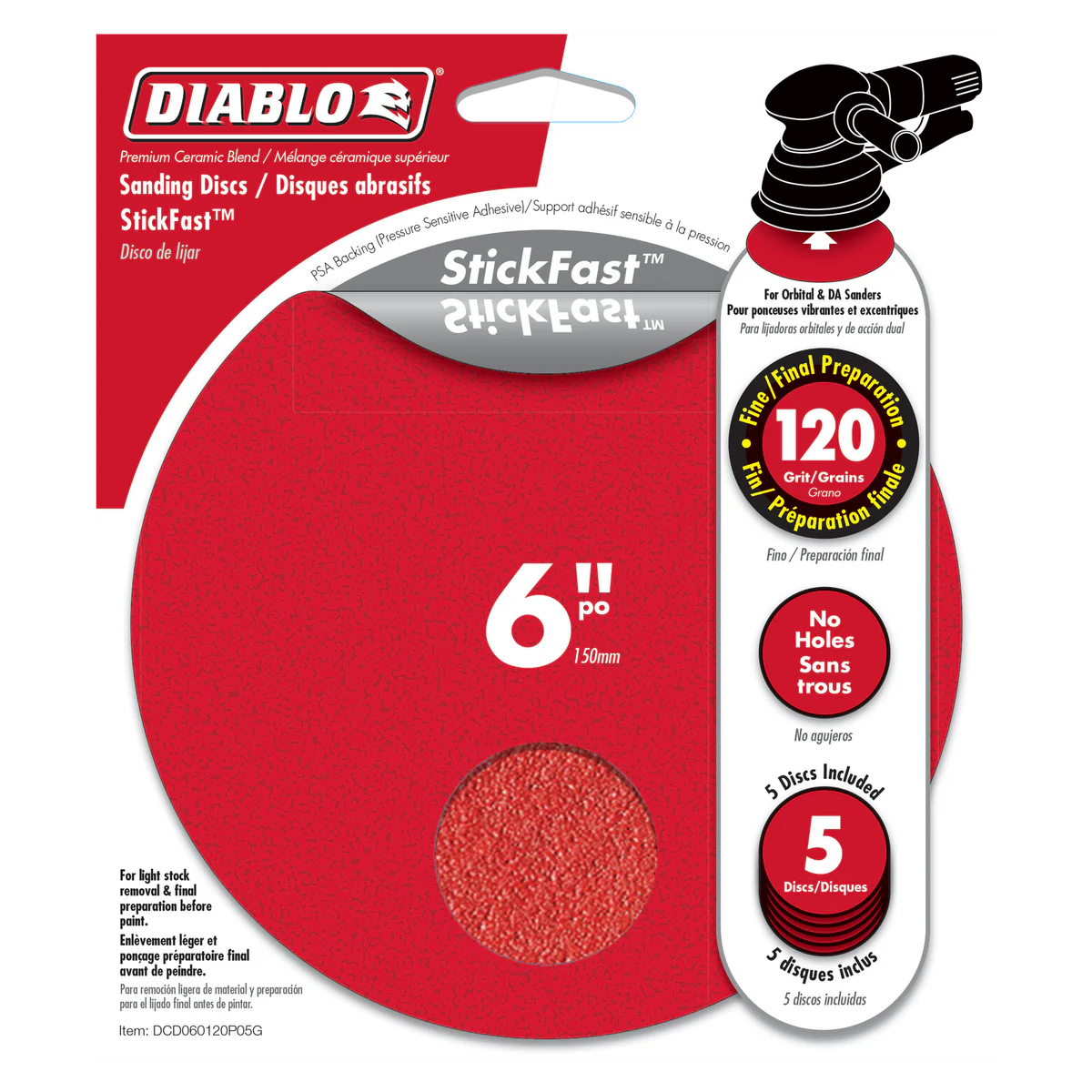Diablo 150mm 120 Grit Abrasive Random Orbital Sheets 5 Pack - Red
