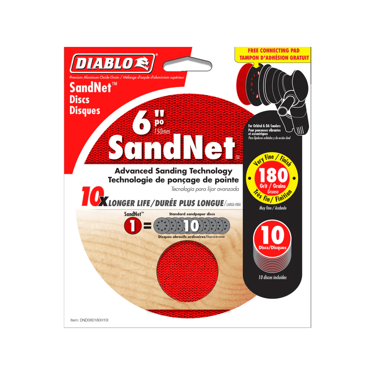 Diablo 150mm Orbital Sandnet Discs 10 Pack - 180 Grit - Red - Clog-Reducing
