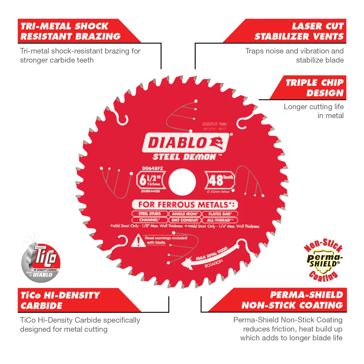 Diablo 165mm 48t Steel Demon Circular Saw Blade for Ferrous Metals - Image 3