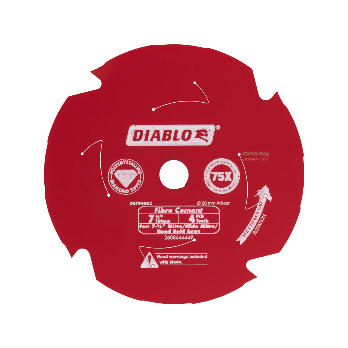Diablo 184mm 4t Fibre Cement Circular Saw Blade - PCD Tipped - Red - Dust Reduction - Image 2