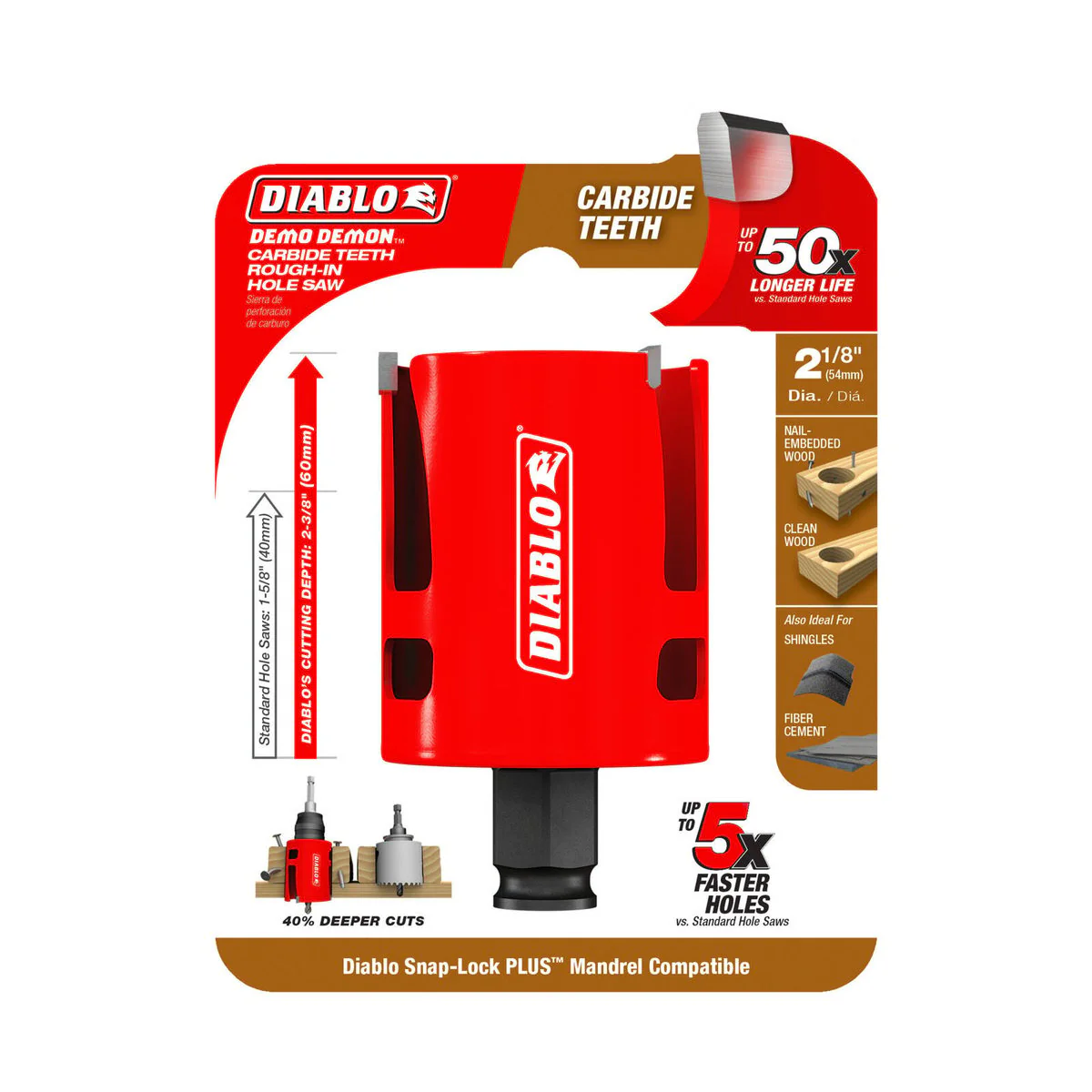 Diablo 2 1 8 Demo Demon Carbide Teeth Hole Saw - 60mm Cutting Depth - 5X Faster Cutting