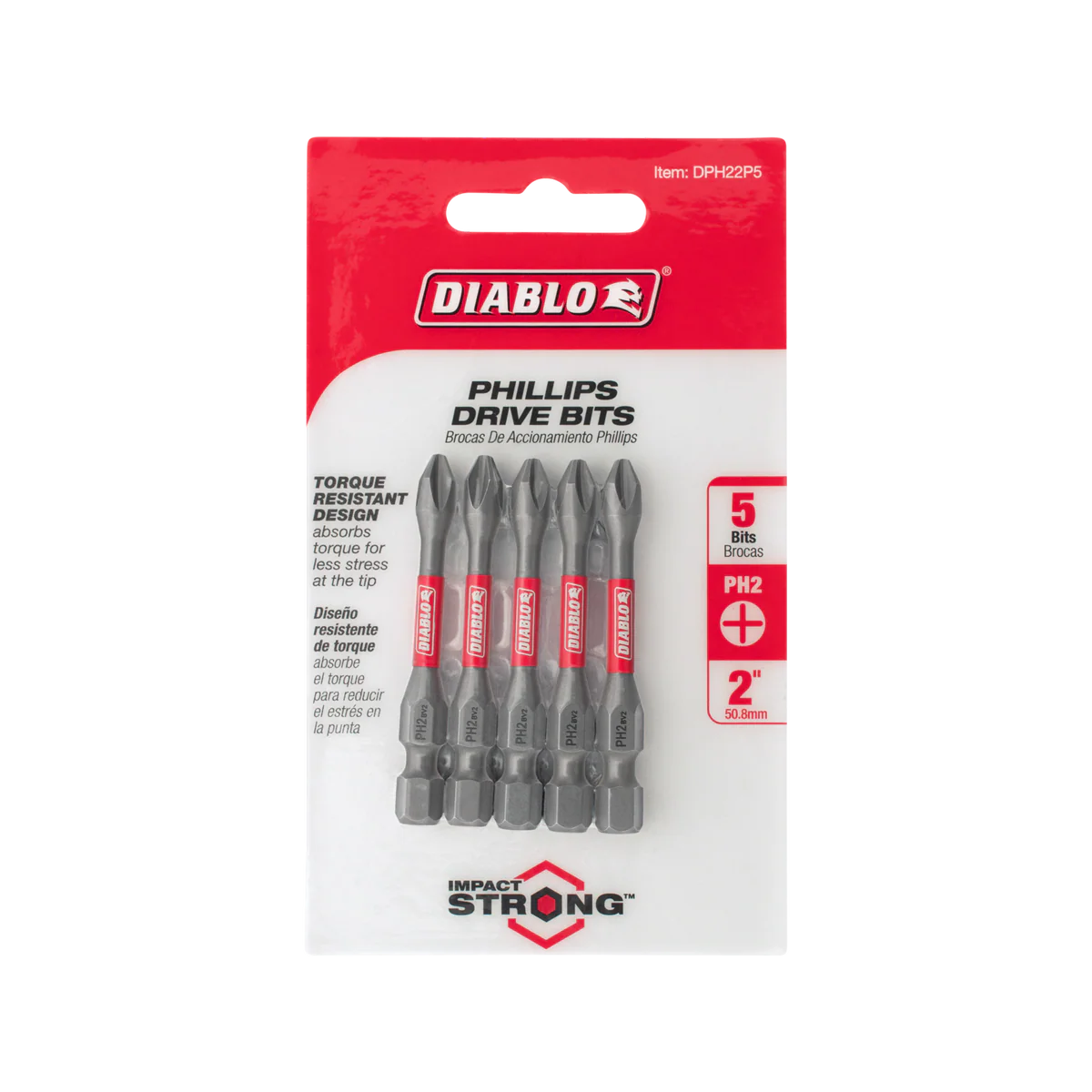 Diablo 2 Phillips Drive Bit 5 Pack - 5mm x 50mm - Extreme Durability - Impact Strong™