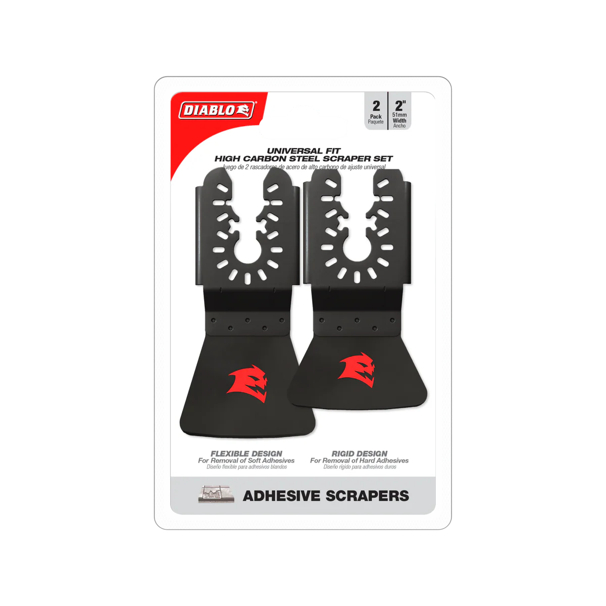 Diablo 2 Piece High Carbon Steel Multi Tool Scraper Set 50mm - Adhesive Removal