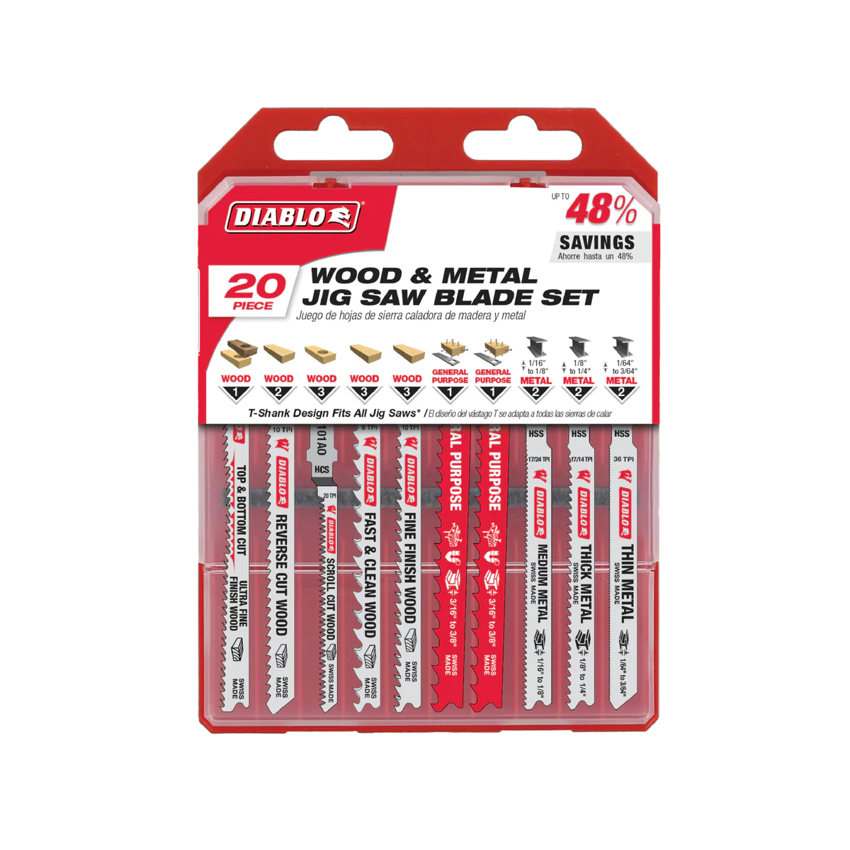 Diablo 20 Piece Jig Saw Blade Set - 124mm x 11mm x 168mm - Wood & Metal Cutting