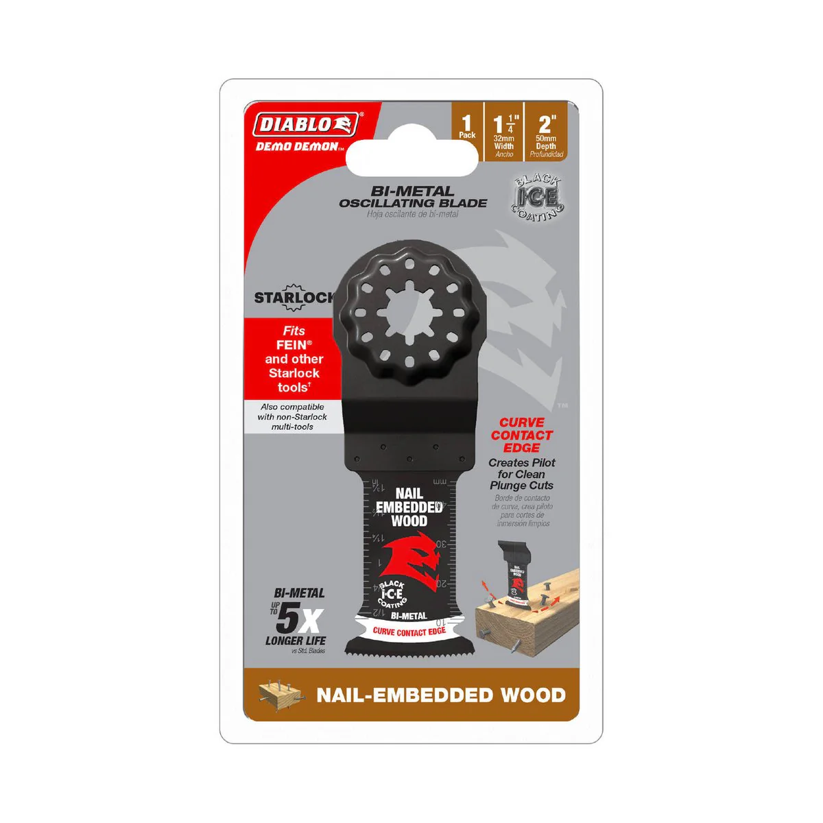Diablo 32mm Starlock Bi-Metal Multi Tool Blade - Nail Embedded Wood - Durable Cutting Edge